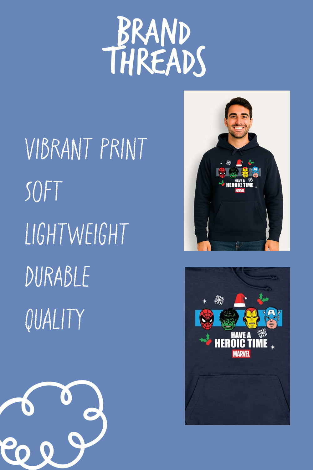 Mens Marvel Christmas Navy Hoodie