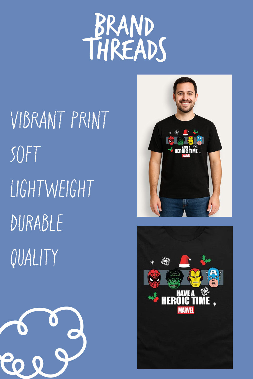 Mens Marvel Black Christmas T-Shirt