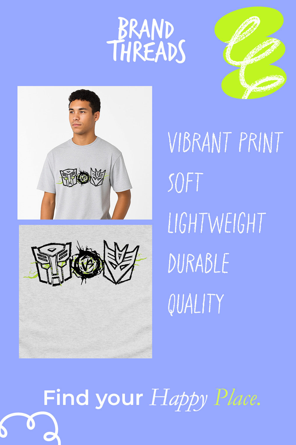 Transformers Men’s T-Shirt – Grey Cotton Blend Short Sleeve Tee