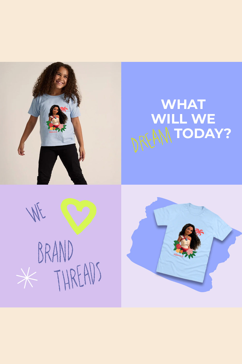 Disney Moana 2 Girls T-Shirt – Light Blue 100% Cotton Short Sleeve Tee