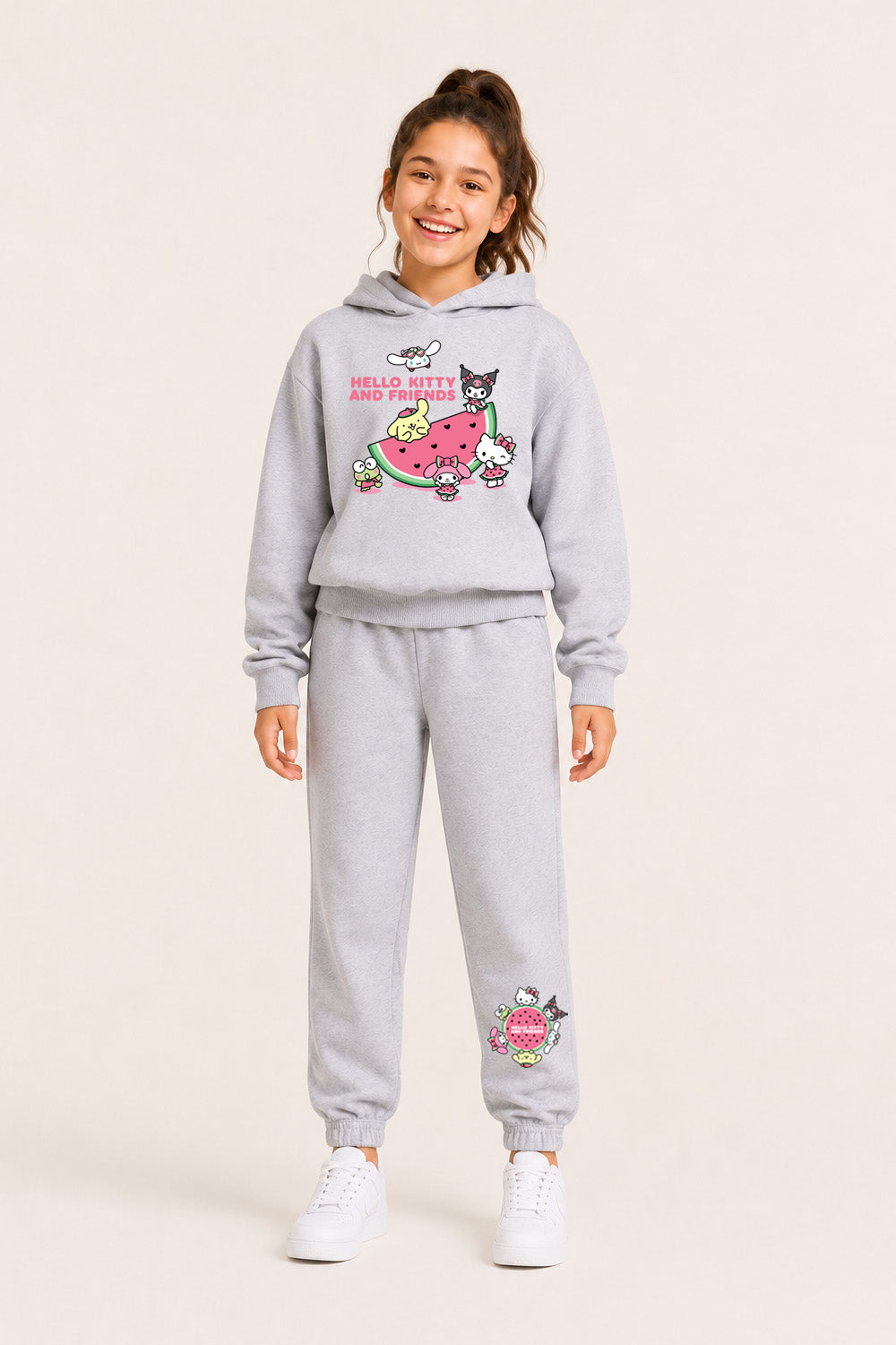 Hello Kitty Girls Grey Hooded Jogger Set