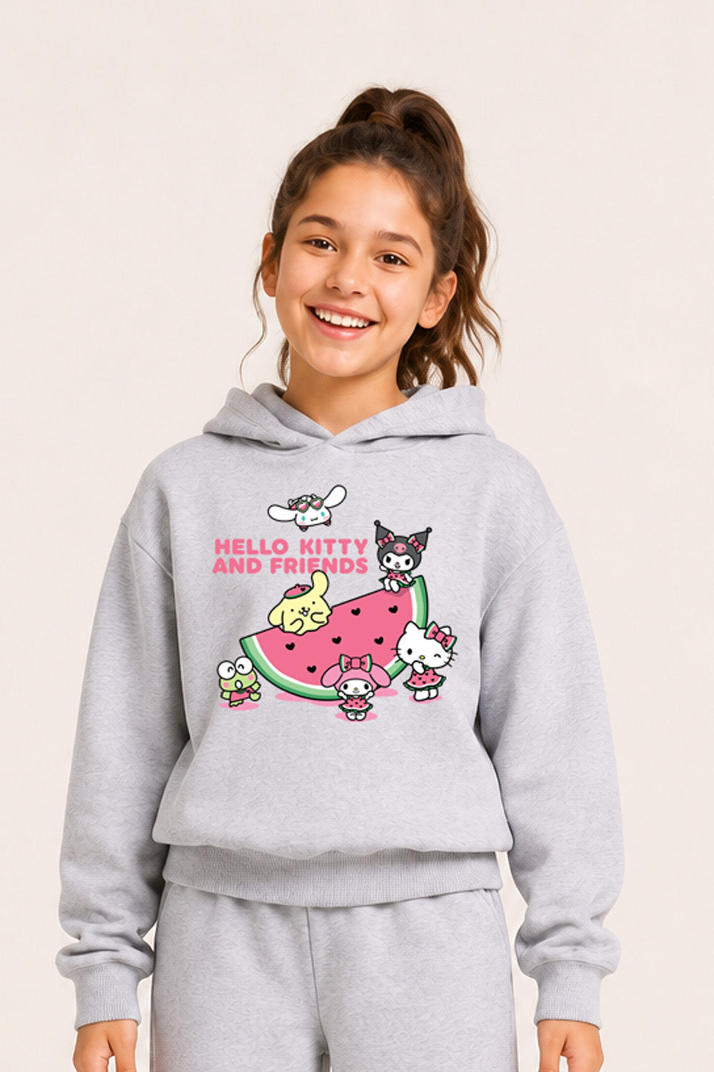 Hello Kitty Girls Grey Hooded Jogger Set
