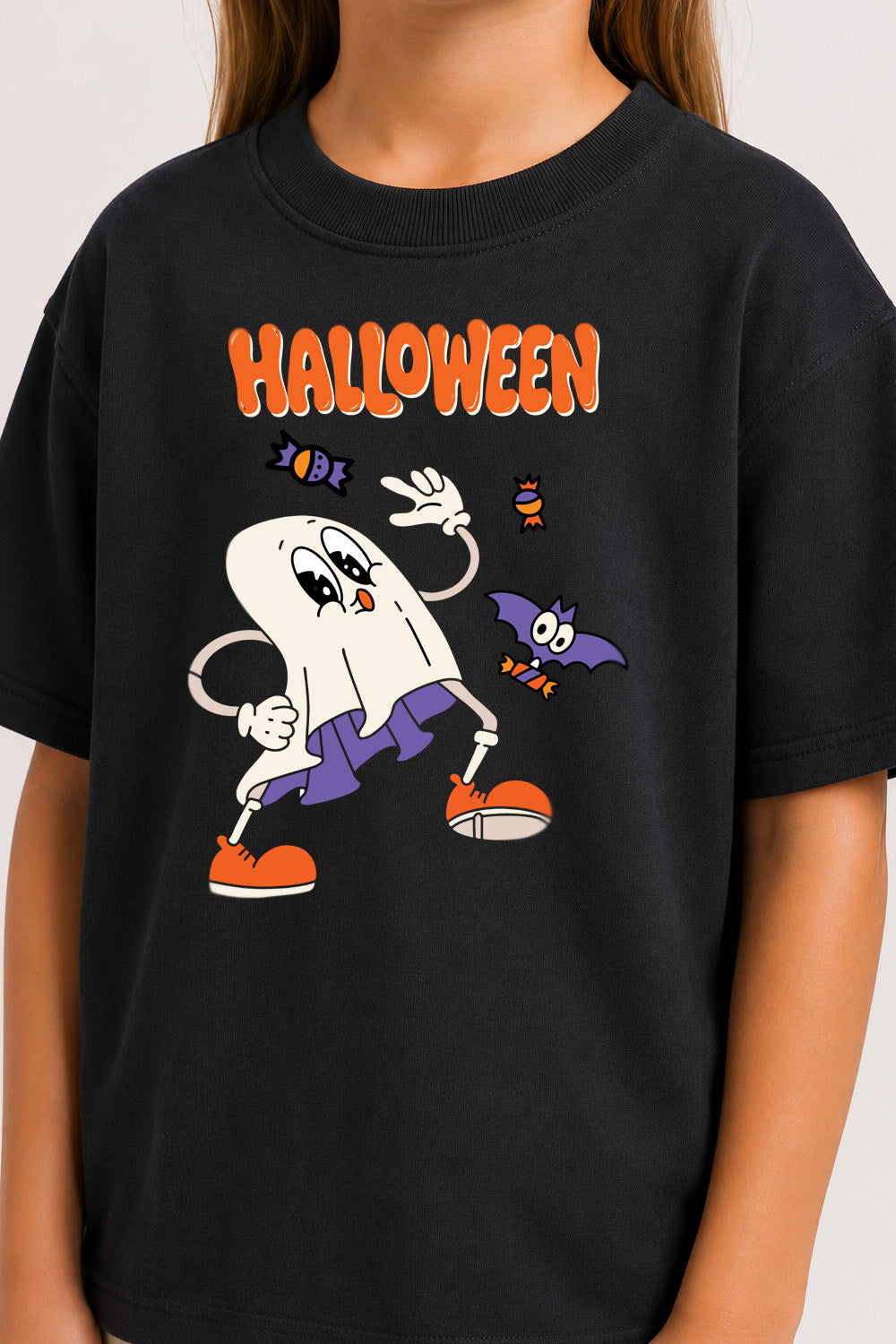 Halloween Cute Ghost Kids Black T-Shirt