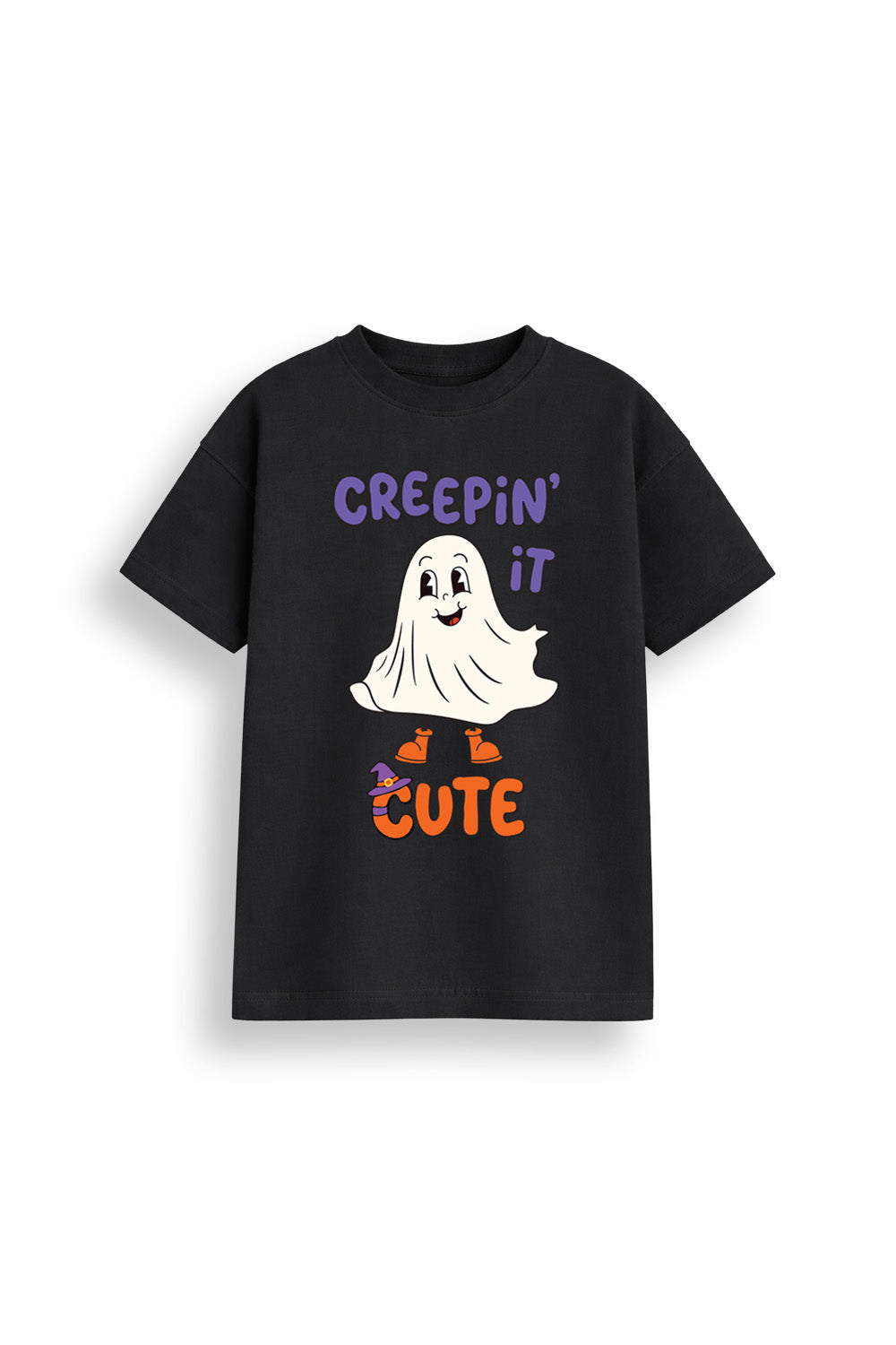 Halloween Spooky Ghost Kids Black T-Shirt