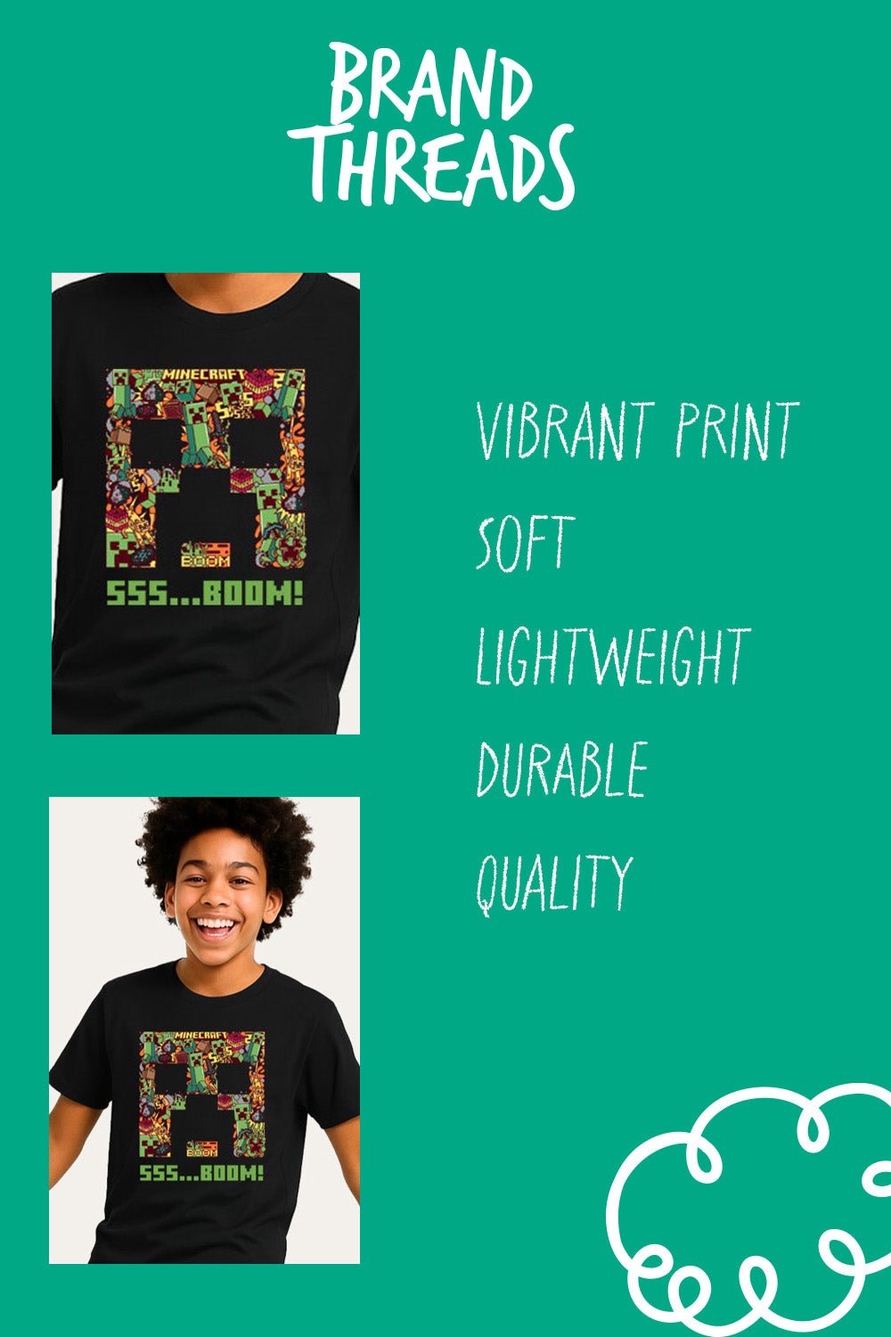 Boys Minecraft Creeper Black T-Shirt - Brand Threads