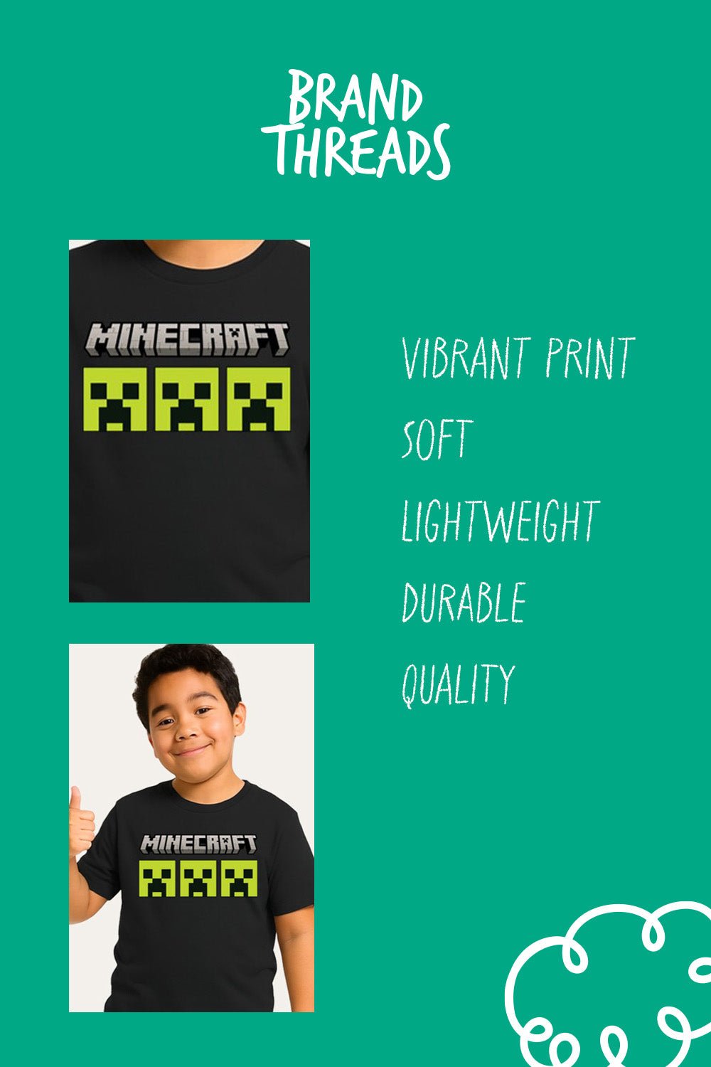 Boys Minecraft Creeper Black T-Shirt - Brand Threads