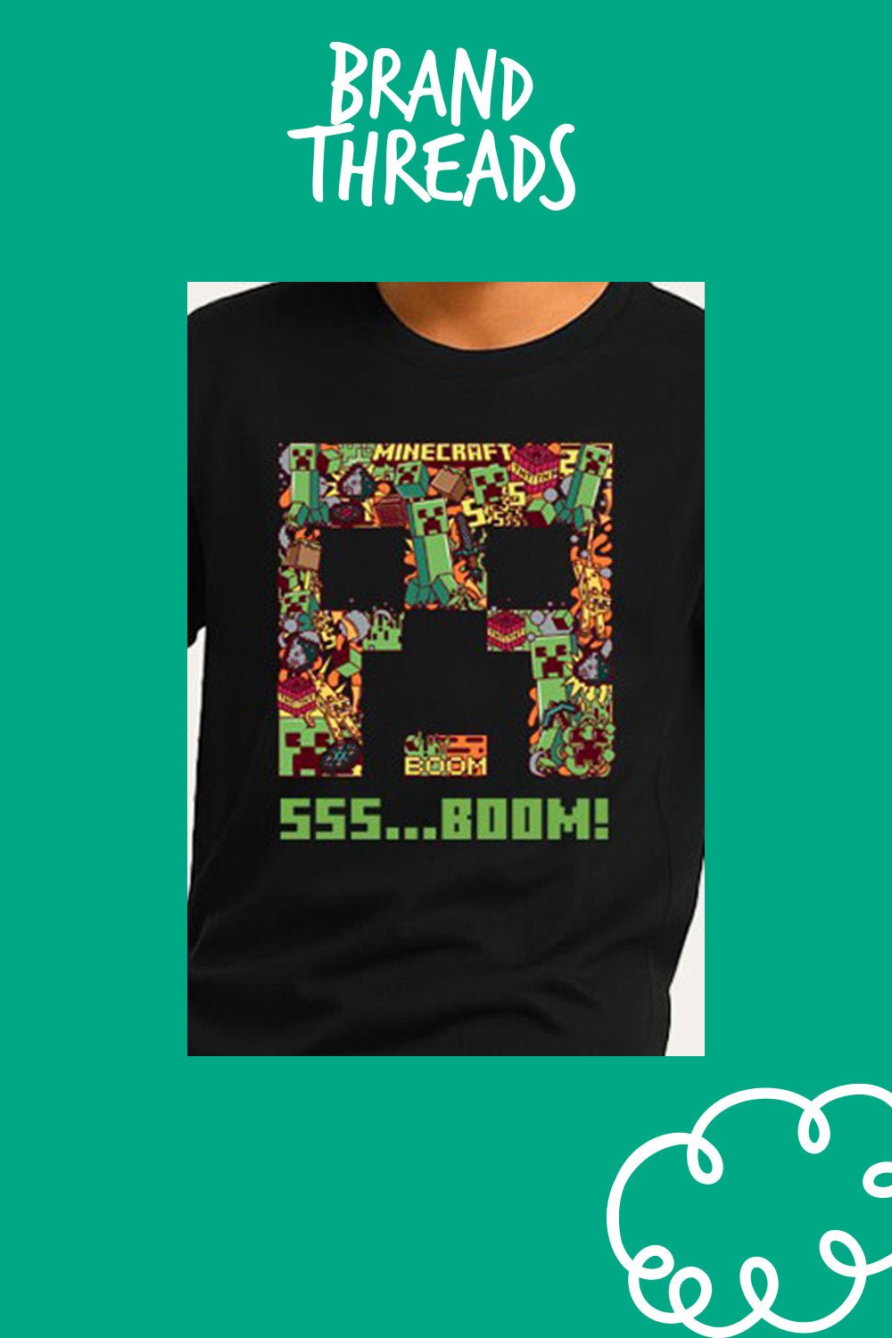 Boys Minecraft Creeper Black T-Shirt - Brand Threads
