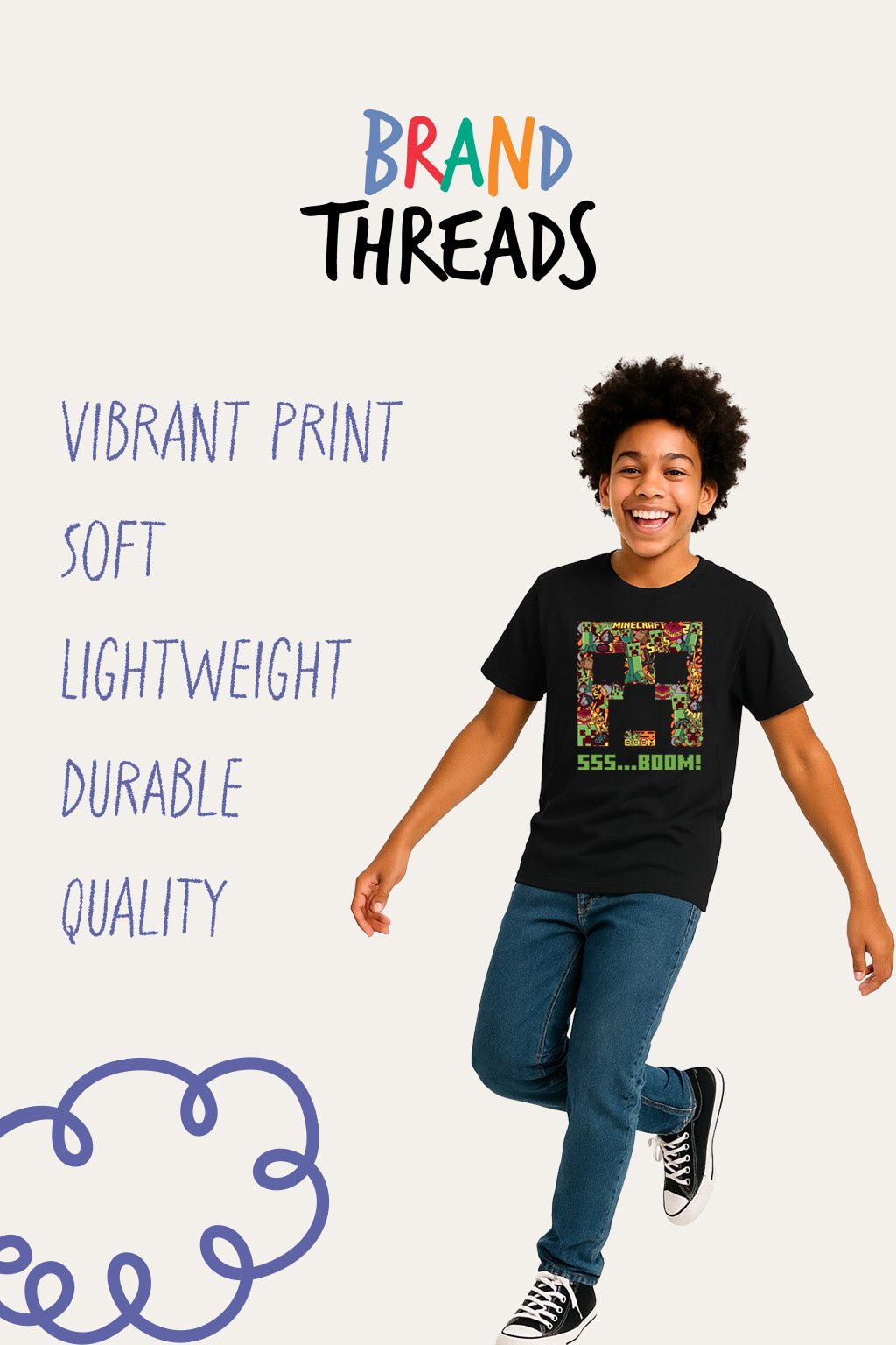 Boys Minecraft Creeper Black T-Shirt - Brand Threads