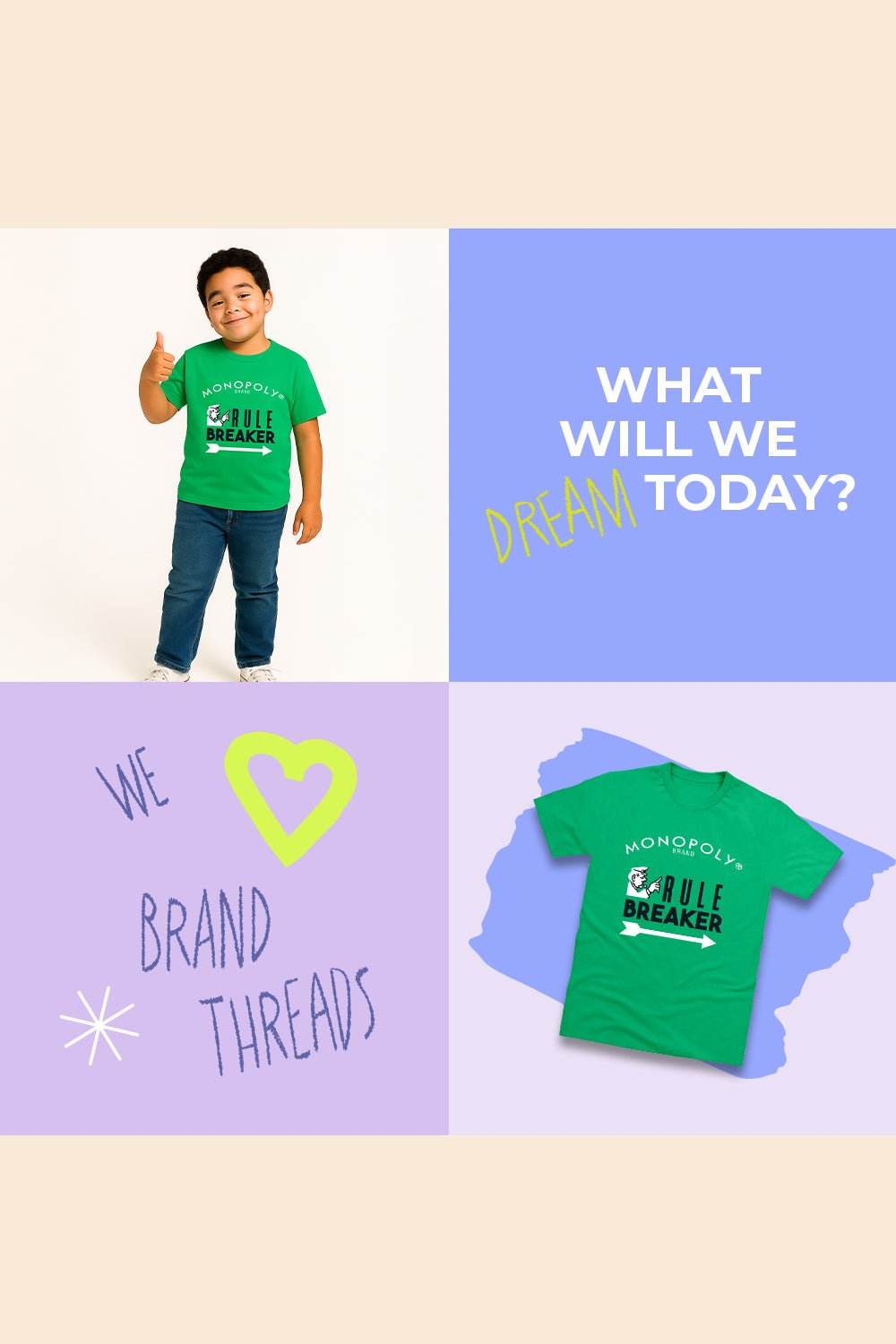 Boys Monopoly Board Game T-Shirt – Green Graphic Tee with Classic Logo - Brand Threads