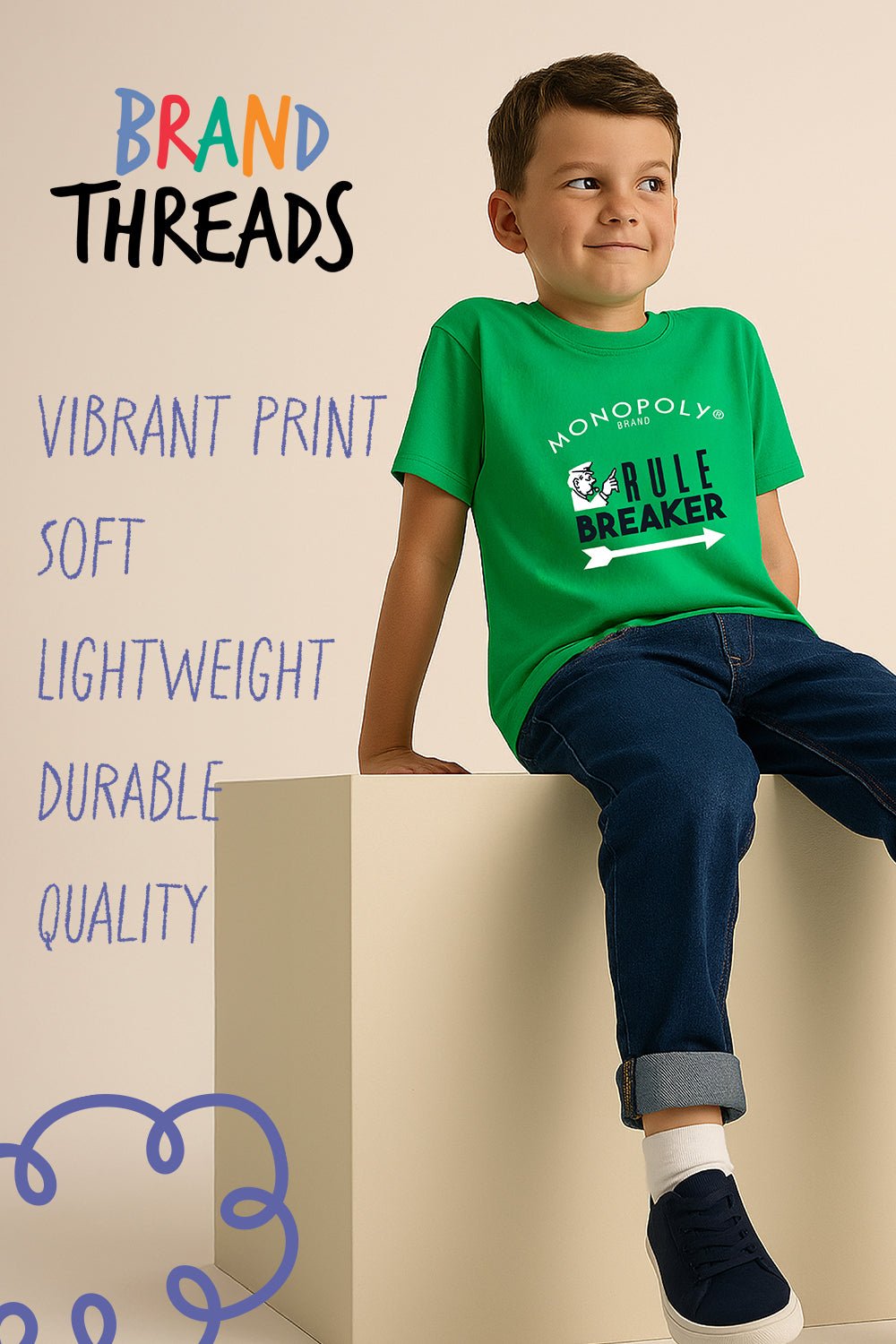 Boys Monopoly Board Game T-Shirt – Green Graphic Tee with Classic Logo - Brand Threads