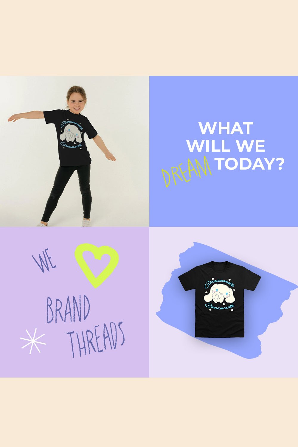 Cinnamoroll Girls Black T-Shirt Official Sanrio Character Tee - Brand Threads