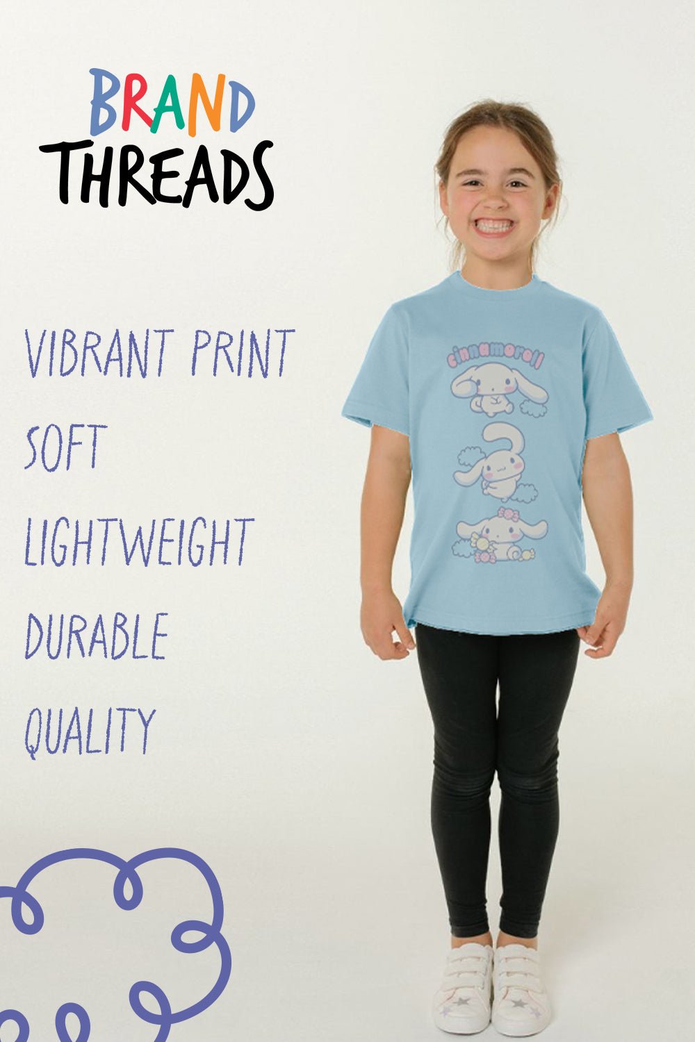Cinnamoroll Girls Blue T-Shirt Official Sanrio Character Tee - Brand Threads
