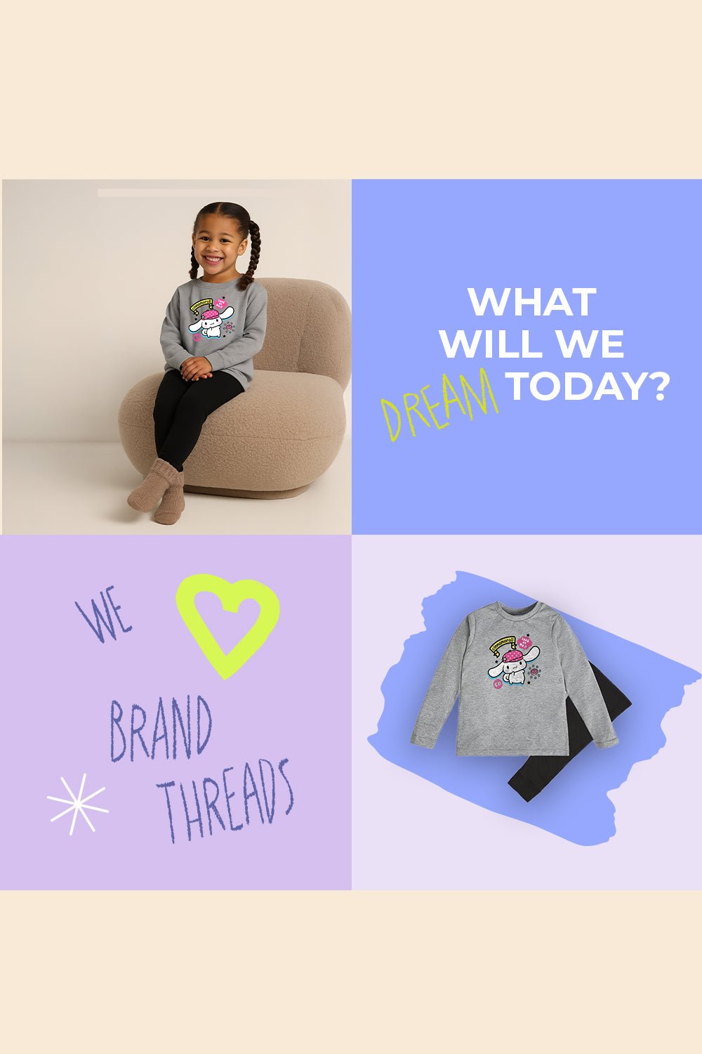 Cinnamoroll Girls Grey Pyjama Set - Brand Threads