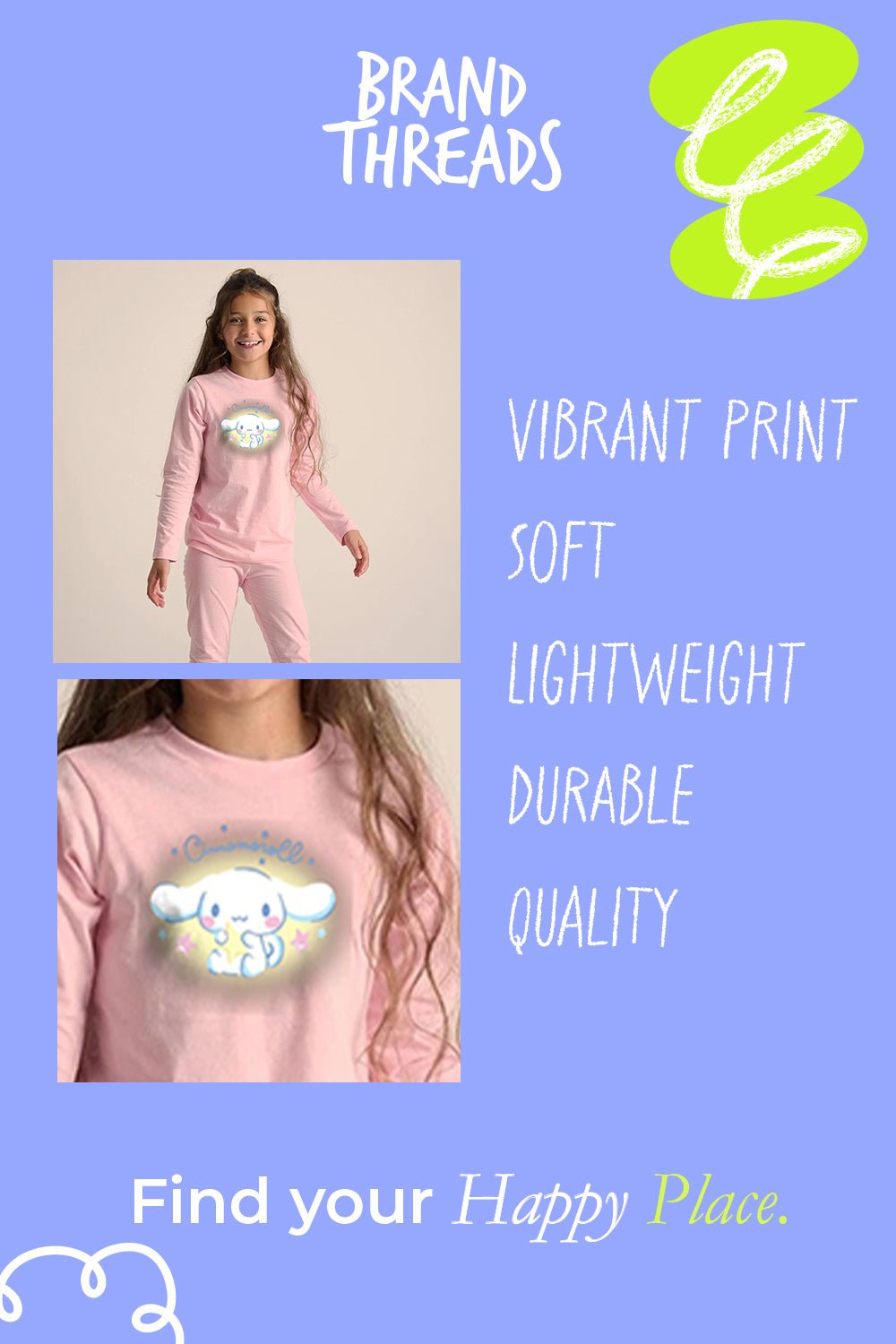 Cinnamoroll Girls Pink Pyjama Set – 100% Cotton - Brand Threads