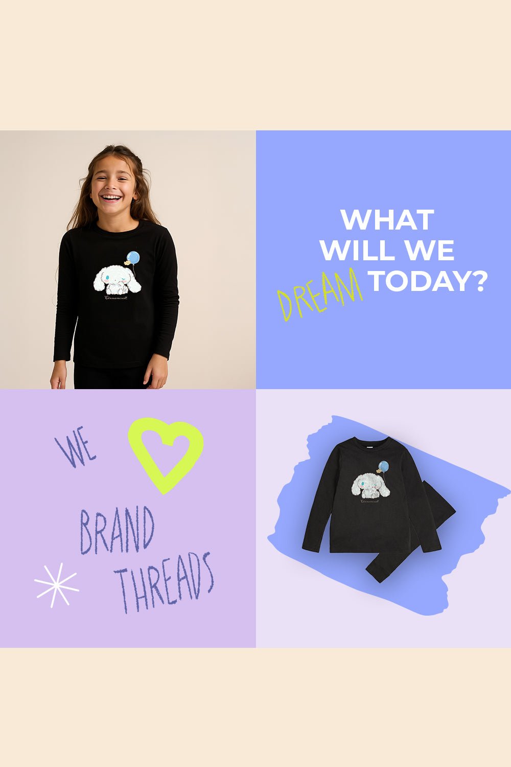 Cinnamoroll Girls Pyjama Set Black - Brand Threads
