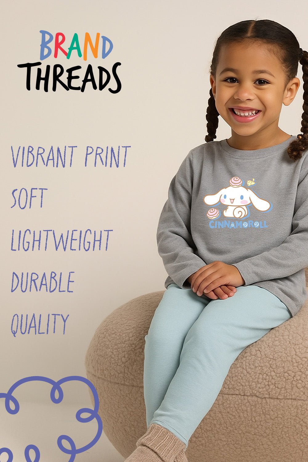 Cinnamoroll Girls Pyjama Set Grey Official Sanrio Nightwear - Brand Threads