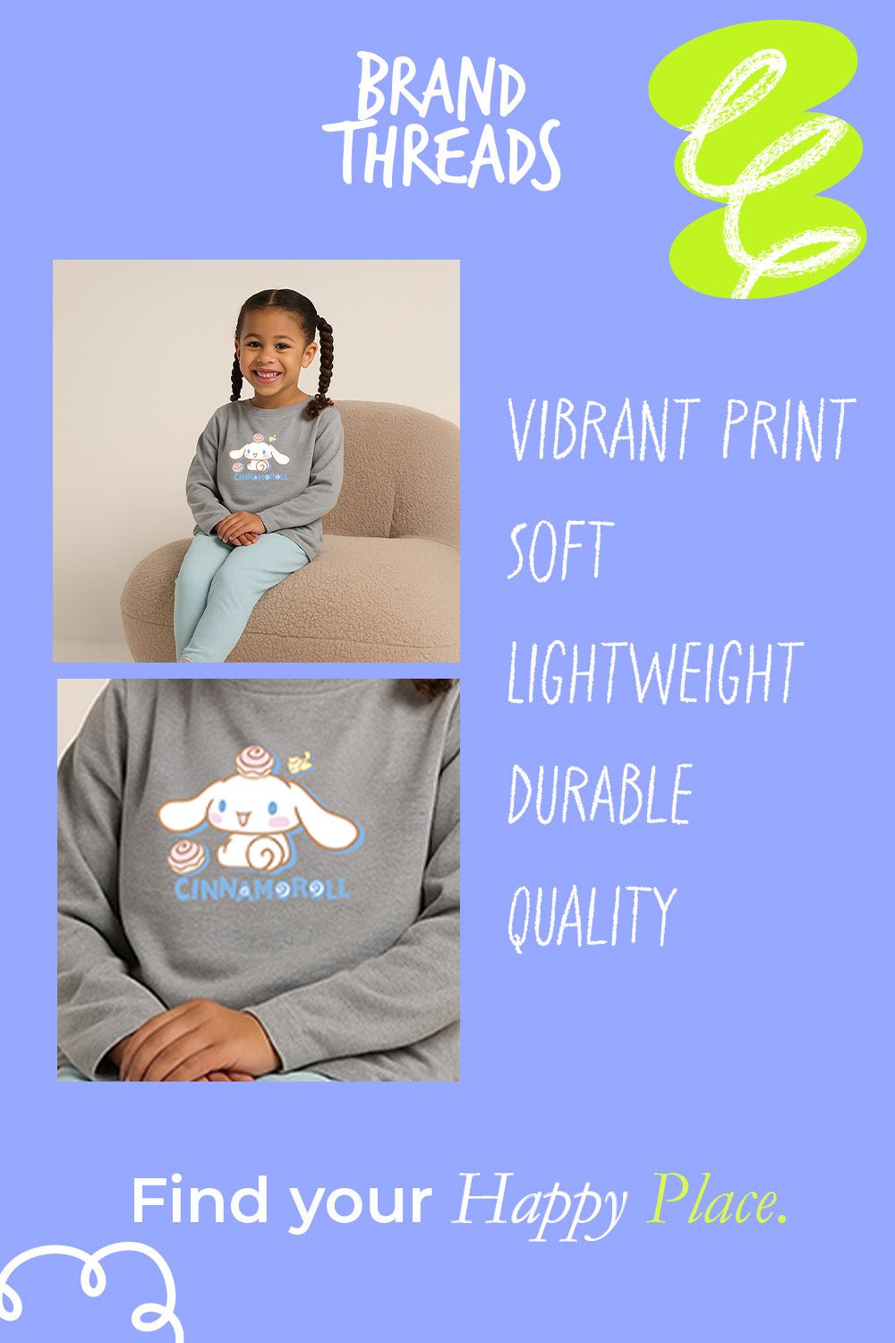 Cinnamoroll Girls Pyjama Set Grey Official Sanrio Nightwear - Brand Threads