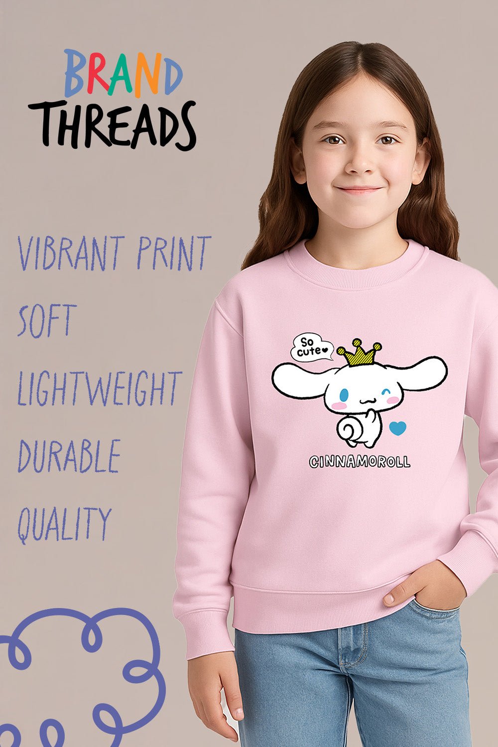 Cinnamoroll girls sweatshirt – long sleeve pink kids jumper - Brand Threads