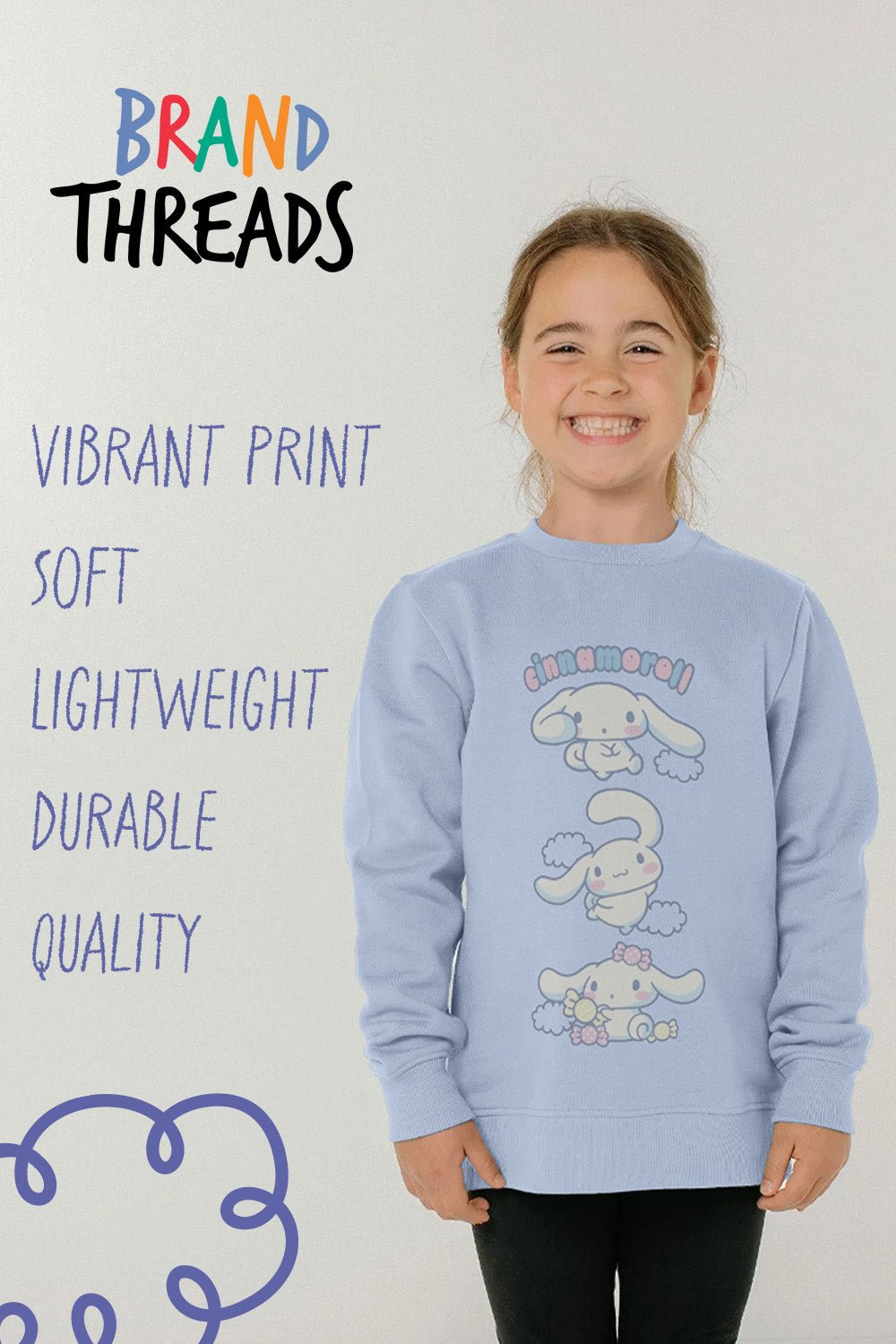 Cinnamoroll girls sweatshirt – sky blue crewneck jumper - Brand Threads