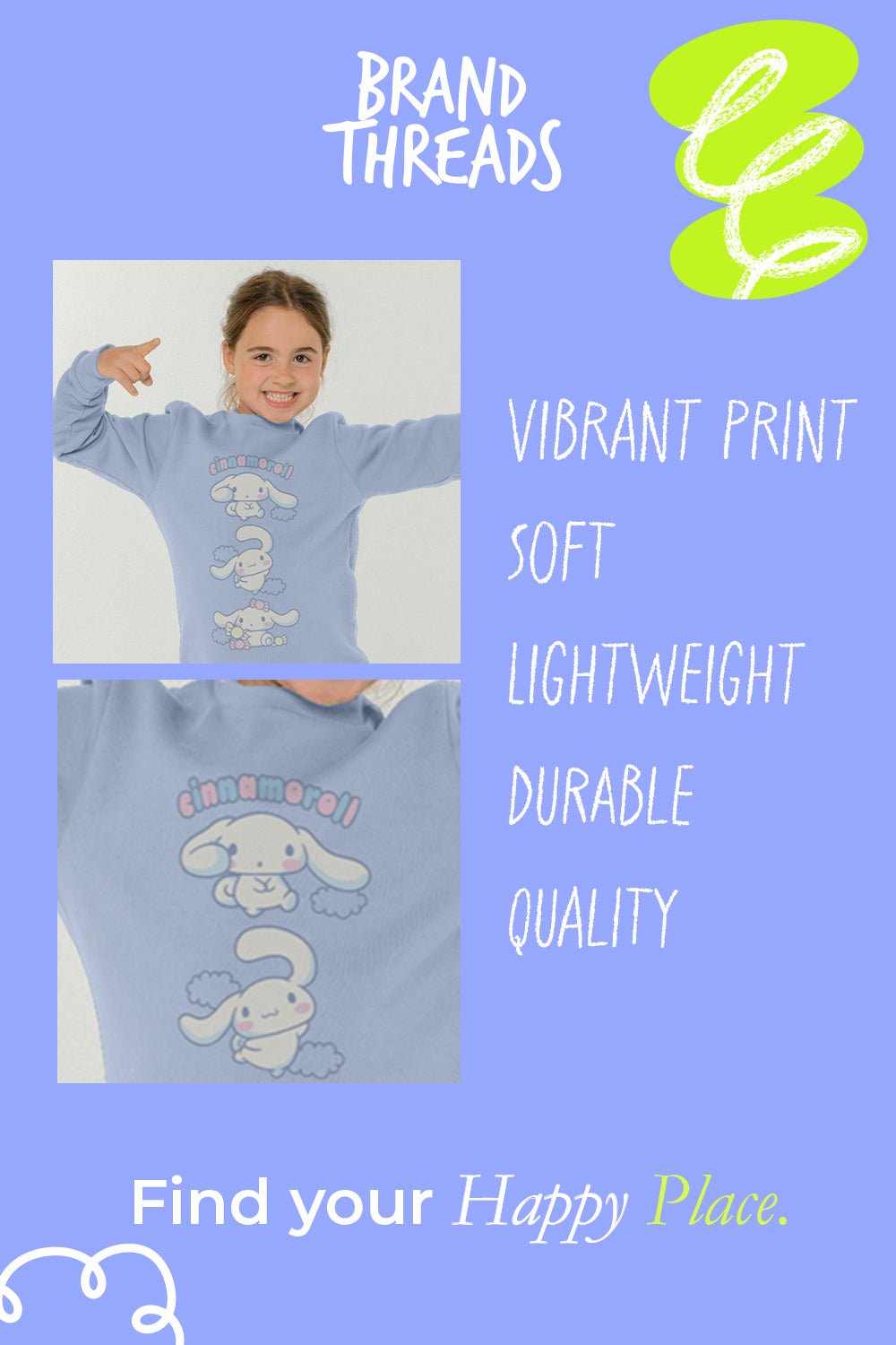Cinnamoroll girls sweatshirt – sky blue crewneck jumper - Brand Threads