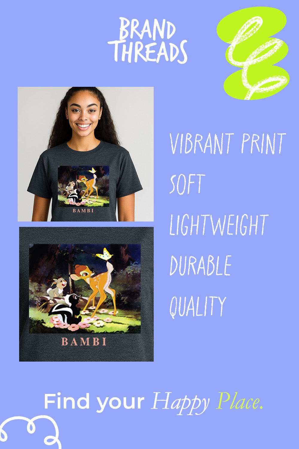 Disney Bambi Women’s T-Shirt – Classic Dark Heather Tee - Brand Threads