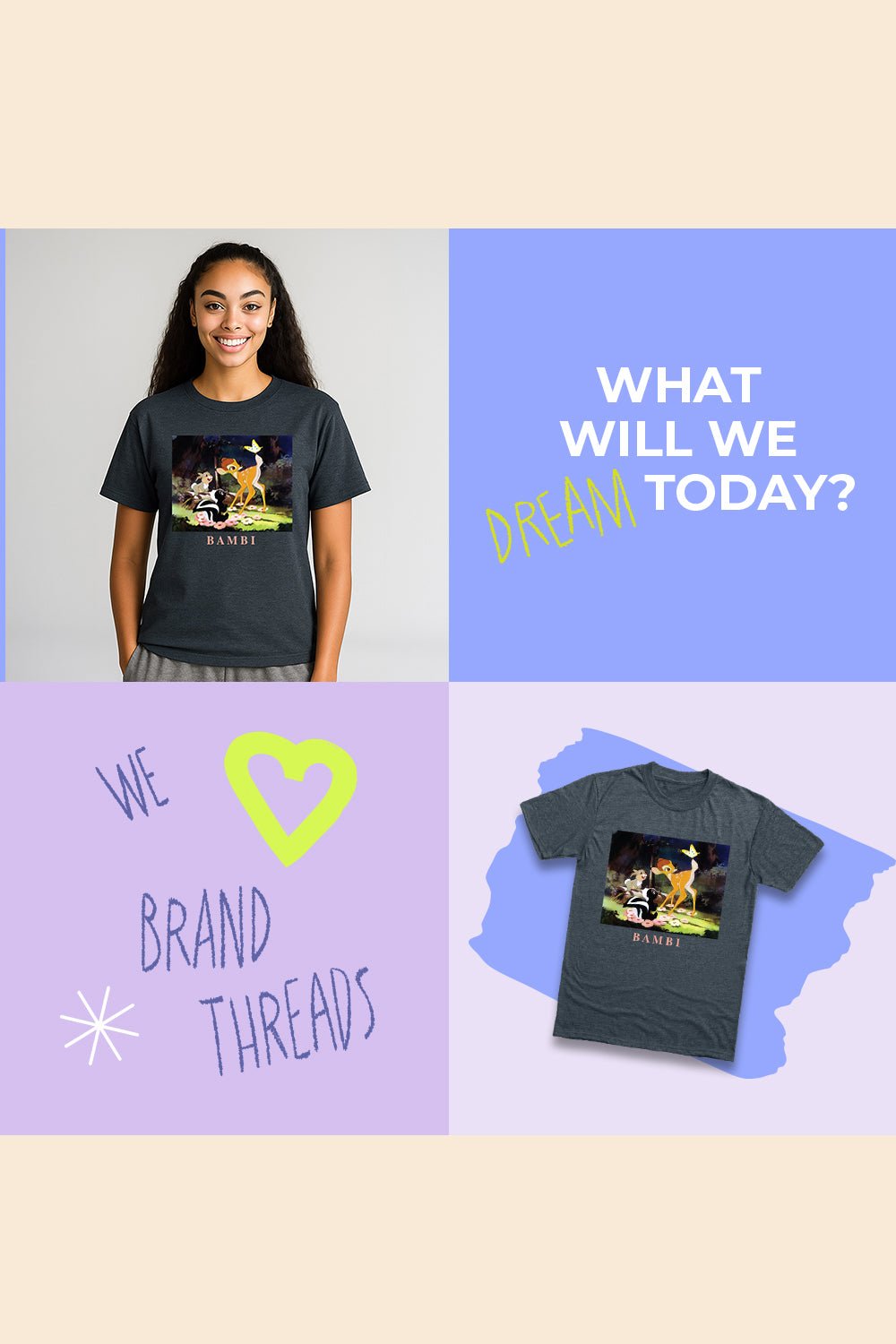 Disney Bambi Women’s T-Shirt – Classic Dark Heather Tee - Brand Threads