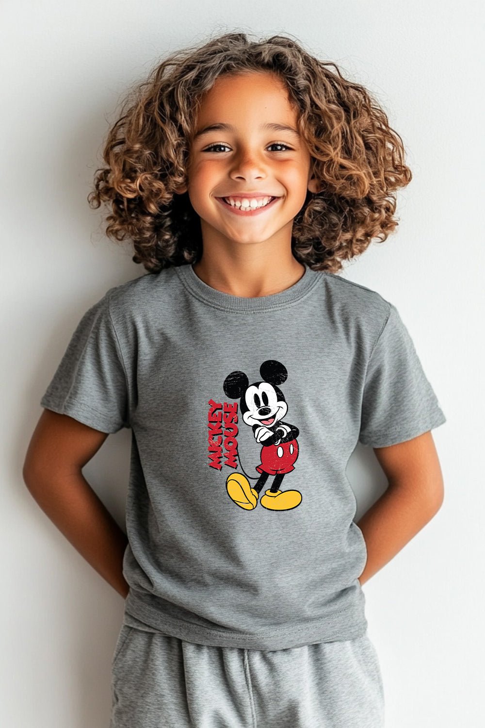 Disney Mickey Mouse Boys T-Shirt – Grey 100% Cotton Short Sleeve Tee - Brand Threads