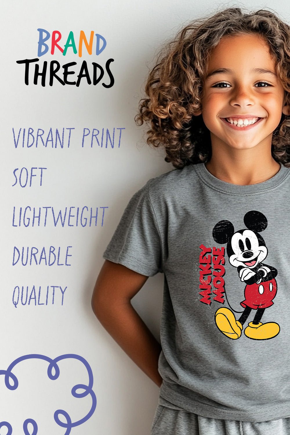 Disney Mickey Mouse Boys T-Shirt – Grey 100% Cotton Short Sleeve Tee - Brand Threads