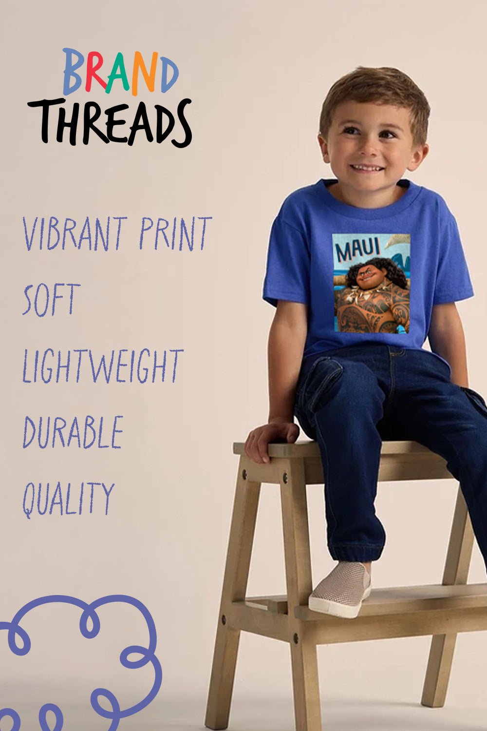 Disney Moana 2 Boys T-Shirt – Royal Blue 100% Cotton Short Sleeve Tee - Brand Threads