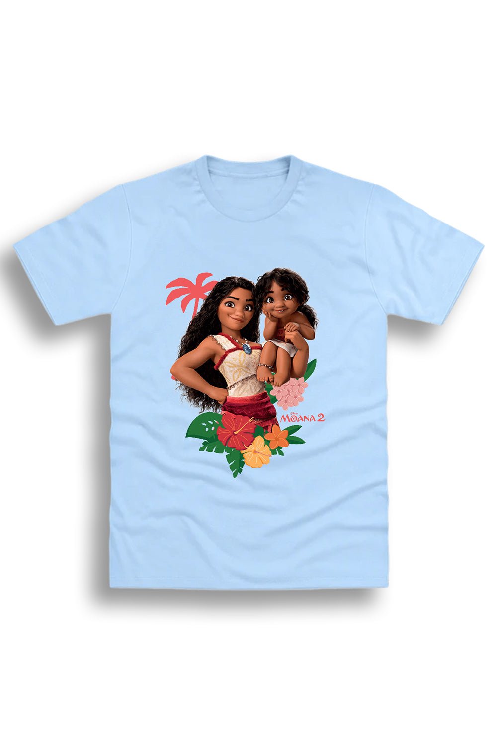 Disney Moana 2 Girls T-Shirt – Light Blue 100% Cotton Short Sleeve Tee - Brand Threads