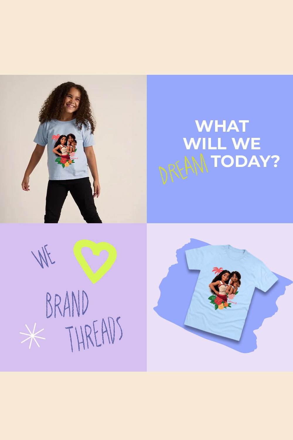 Disney Moana 2 Girls T-Shirt – Light Blue 100% Cotton Short Sleeve Tee - Brand Threads