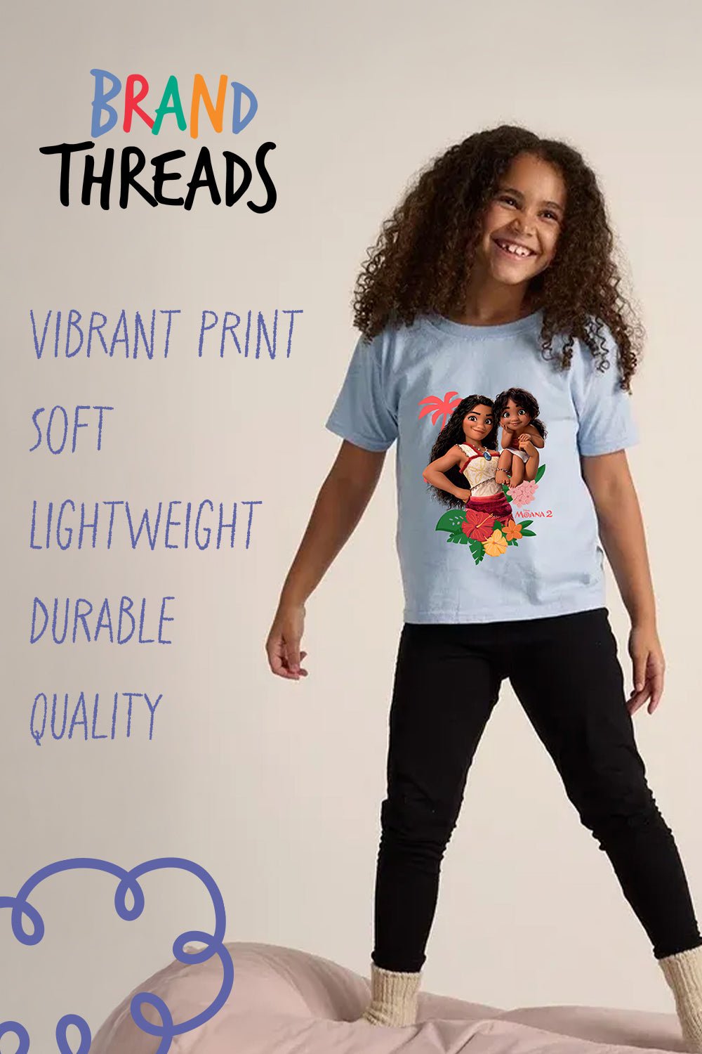 Disney Moana 2 Girls T-Shirt – Light Blue 100% Cotton Short Sleeve Tee - Brand Threads