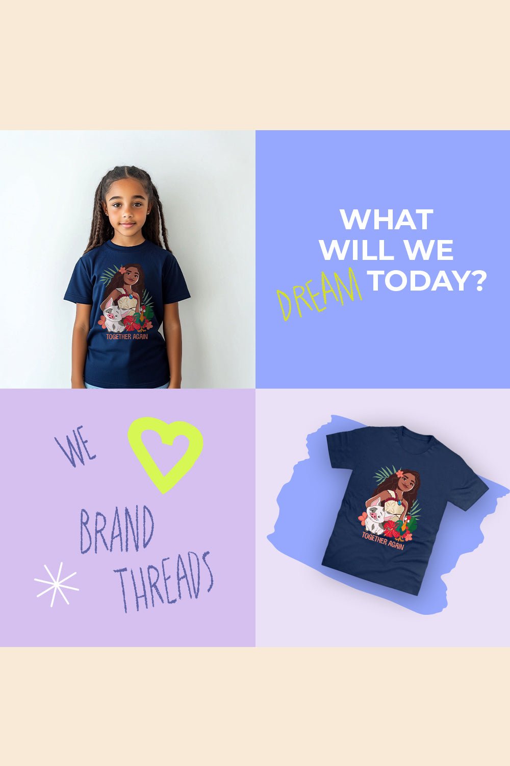 Disney Moana 2 Girls’ T-Shirt – Official Navy 100% Cotton Tee - Brand Threads