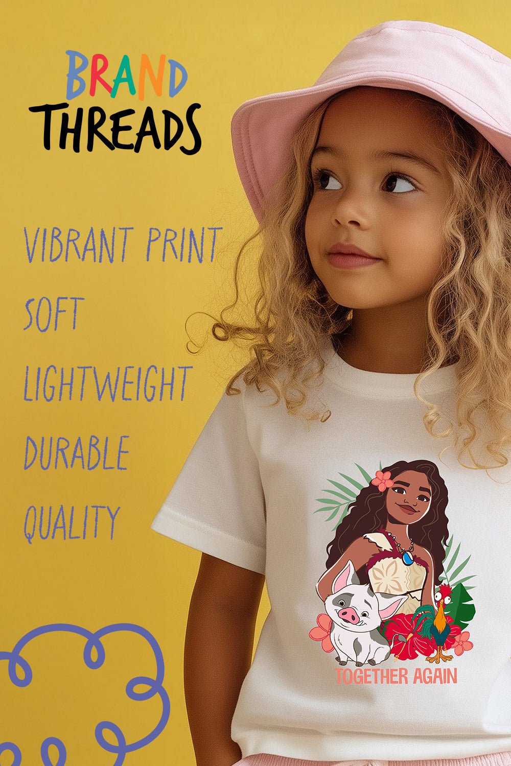 Disney Moana 2 Girls T-Shirt – White 100% Cotton Short Sleeve Tee - Brand Threads