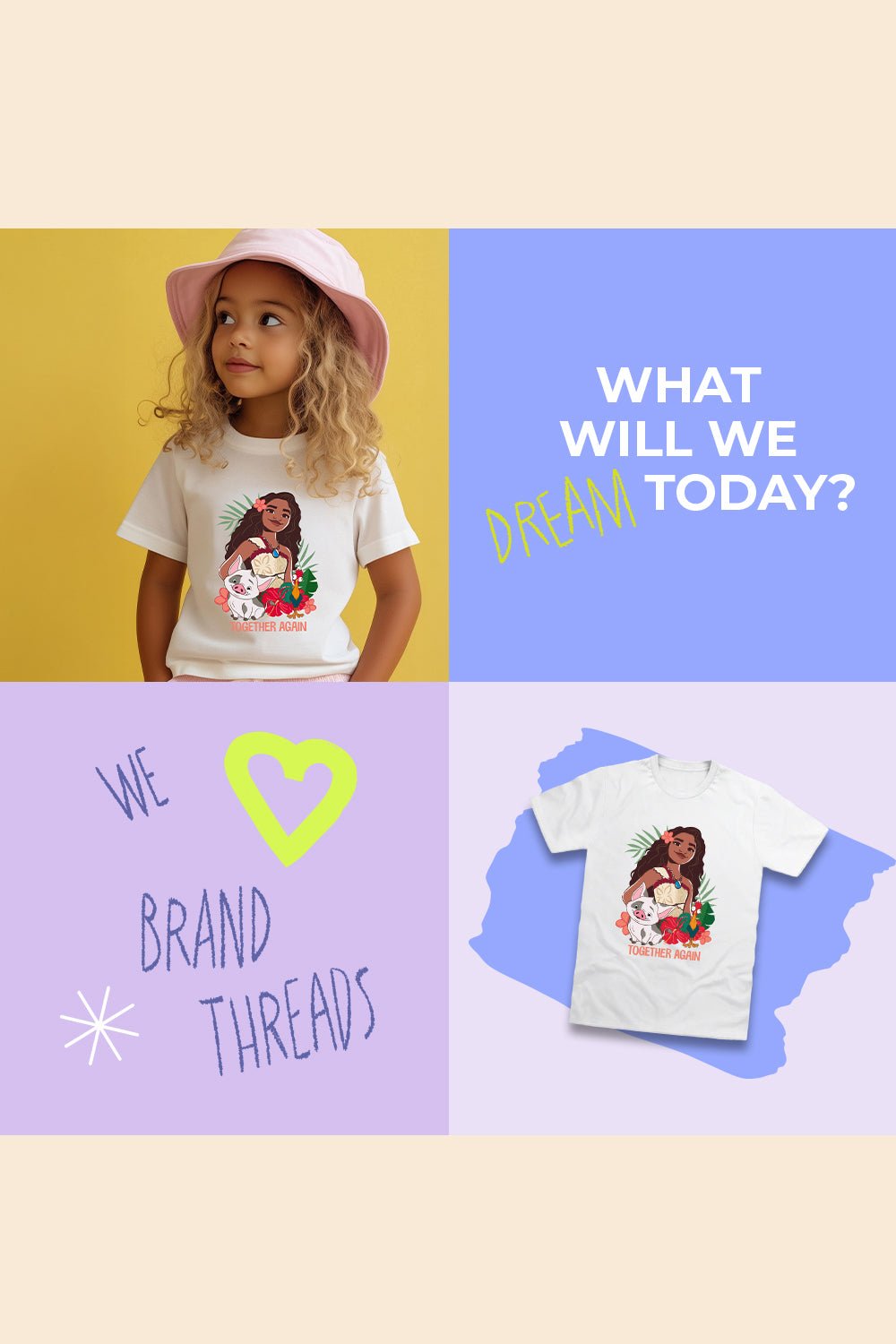 Disney Moana 2 Girls T-Shirt – White 100% Cotton Short Sleeve Tee - Brand Threads