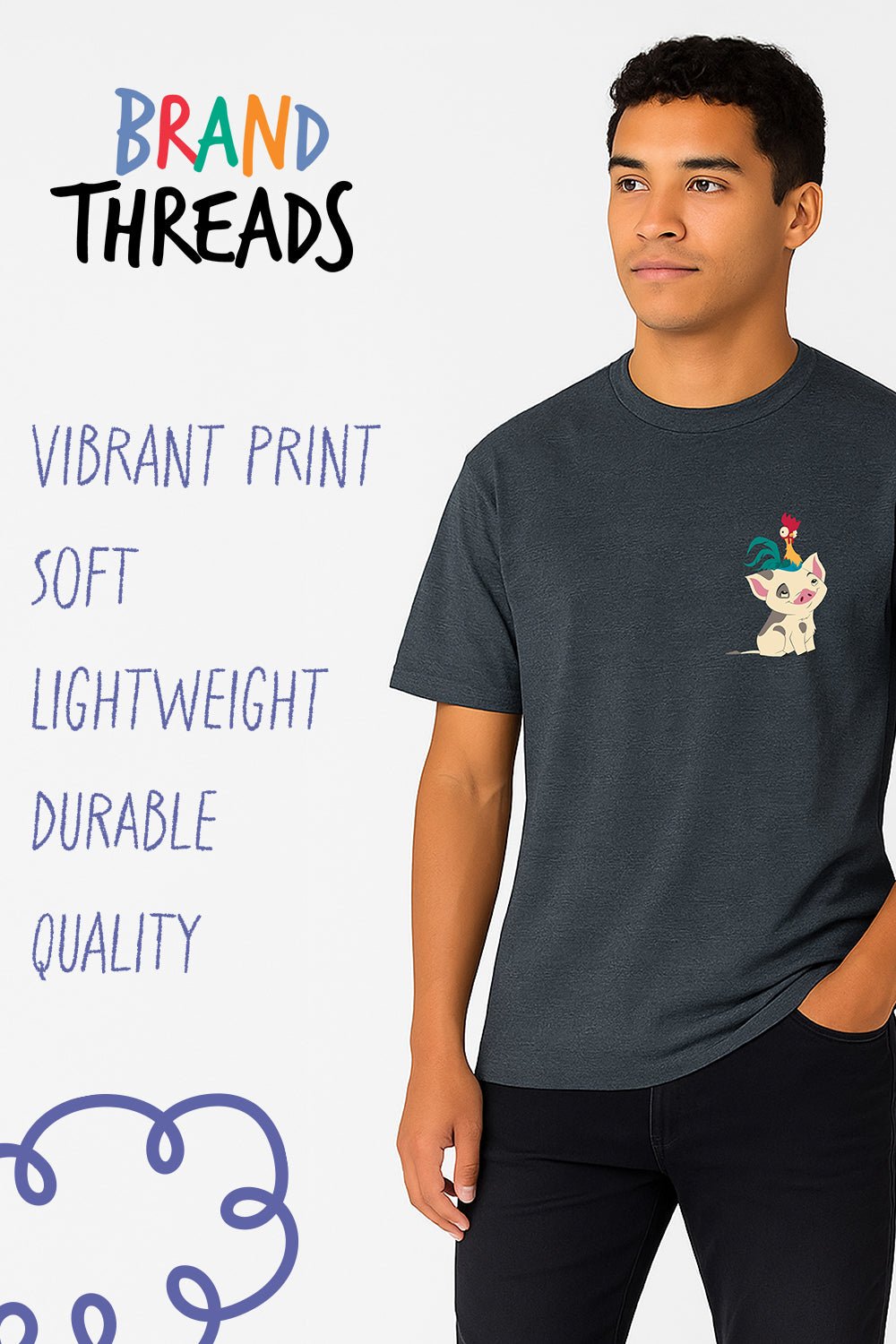 Disney Moana Men’s T-Shirt – Dark Heather Cotton Tee - Brand Threads