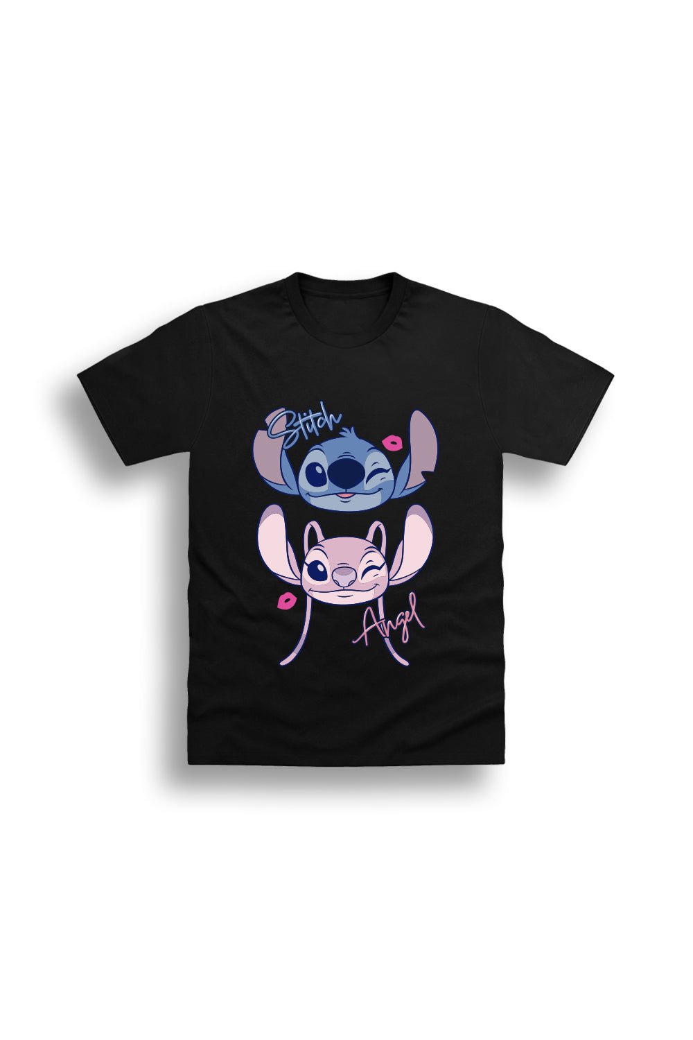 Disney Stitch & Angel Women’s T-Shirt – Black 100% Cotton Short Sleeve Tee - Brand Threads
