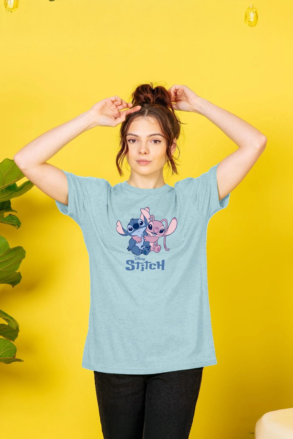 Disney Stitch & Angel Women’s T-Shirt – Light Blue 100% Cotton Short Sleeve Tee - Brand Threads