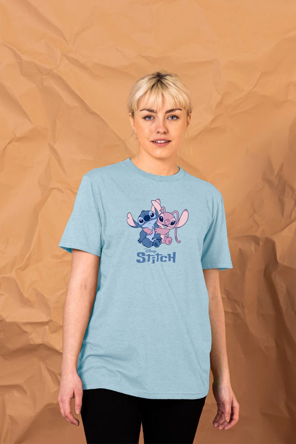 Disney Stitch & Angel Women’s T-Shirt – Light Blue 100% Cotton Short Sleeve Tee - Brand Threads