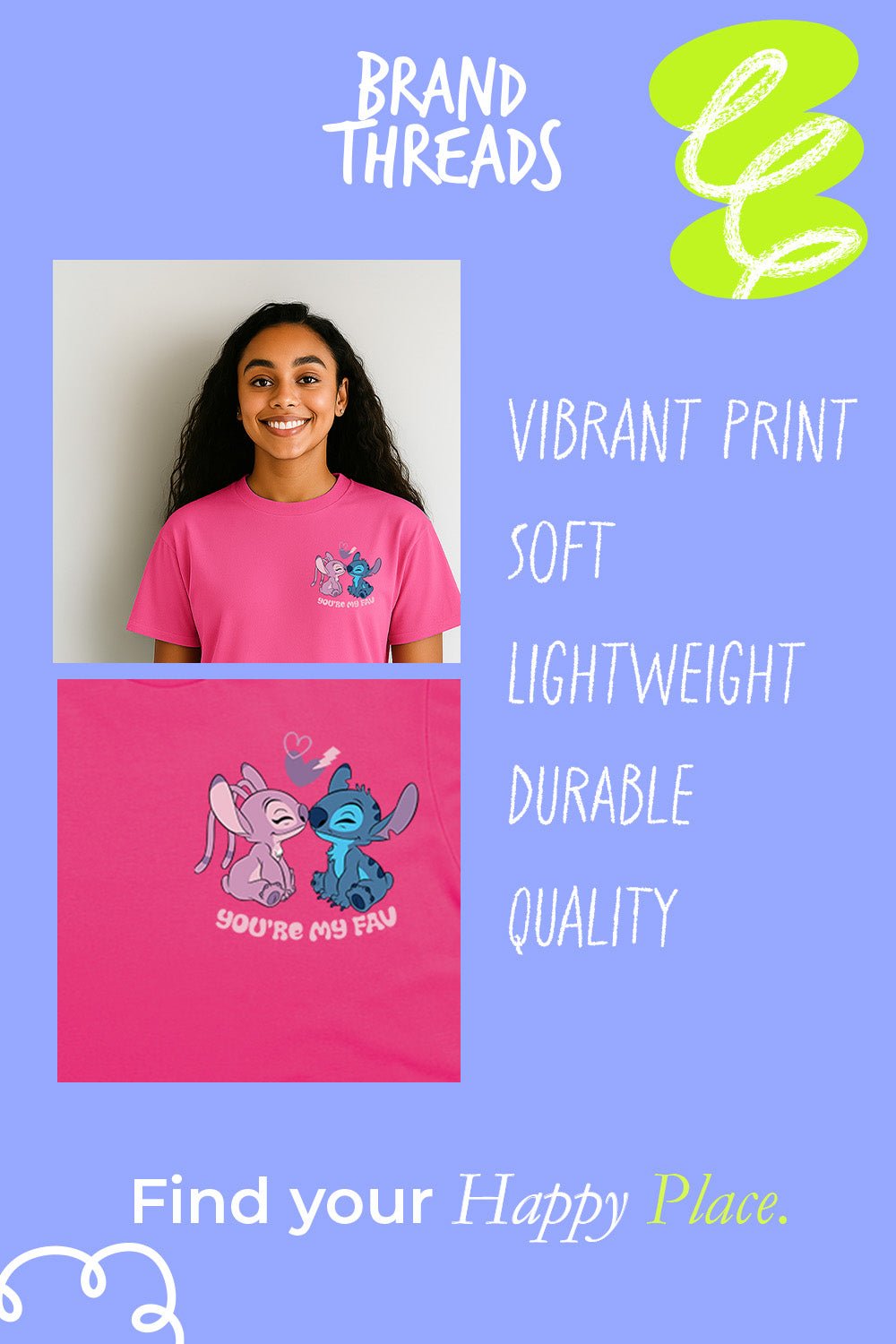 Disney Stitch & Angel Women’s T-Shirt – Pink 100% Cotton Short Sleeve Tee - Brand Threads