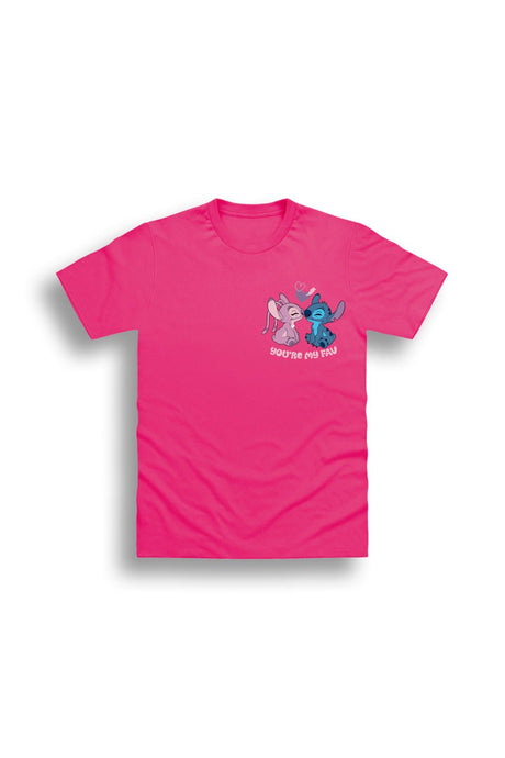 Disney Stitch & Angel Women’s T-Shirt – Pink 100% Cotton Short Sleeve Tee - Brand Threads