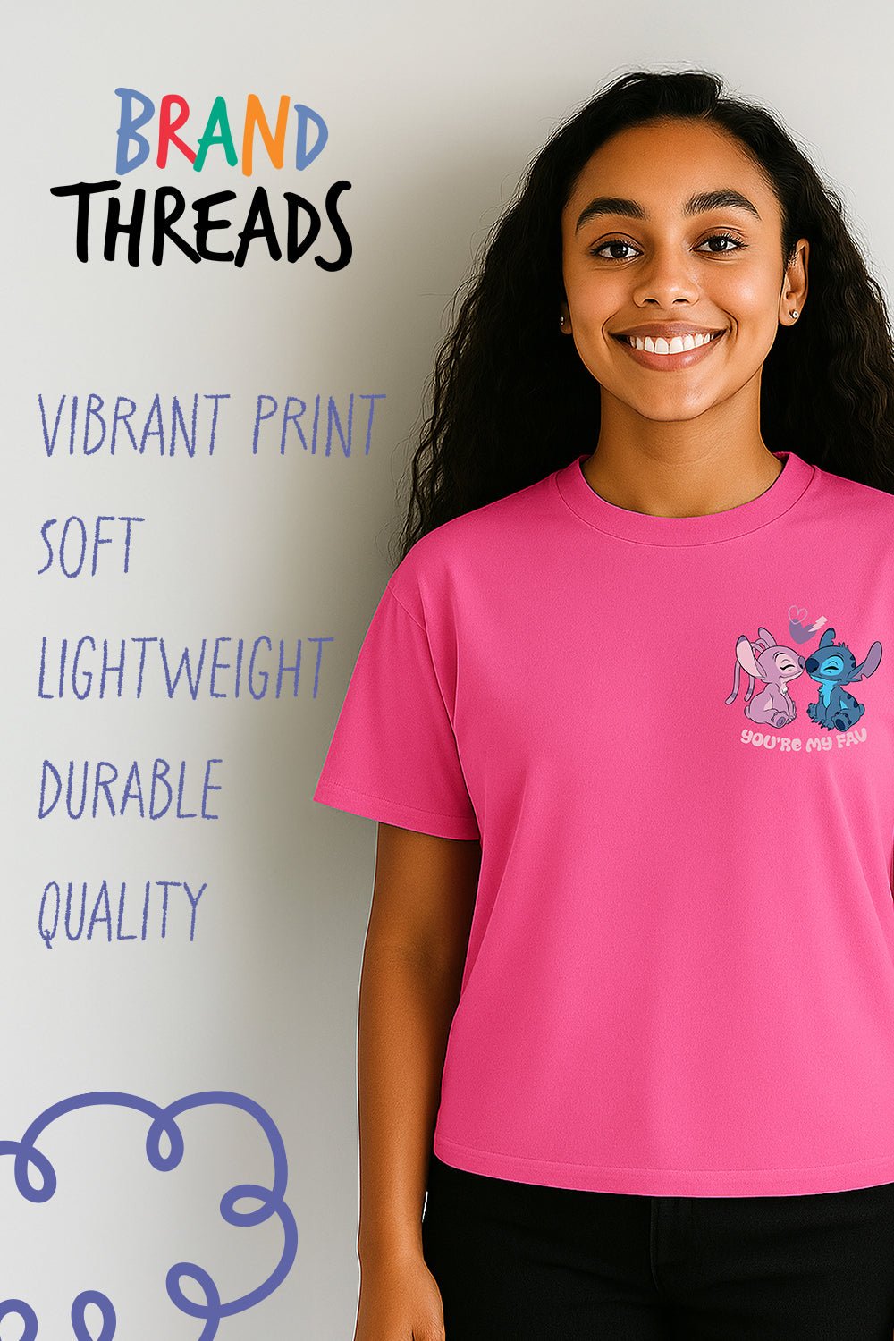 Disney Stitch & Angel Women’s T-Shirt – Pink 100% Cotton Short Sleeve Tee - Brand Threads