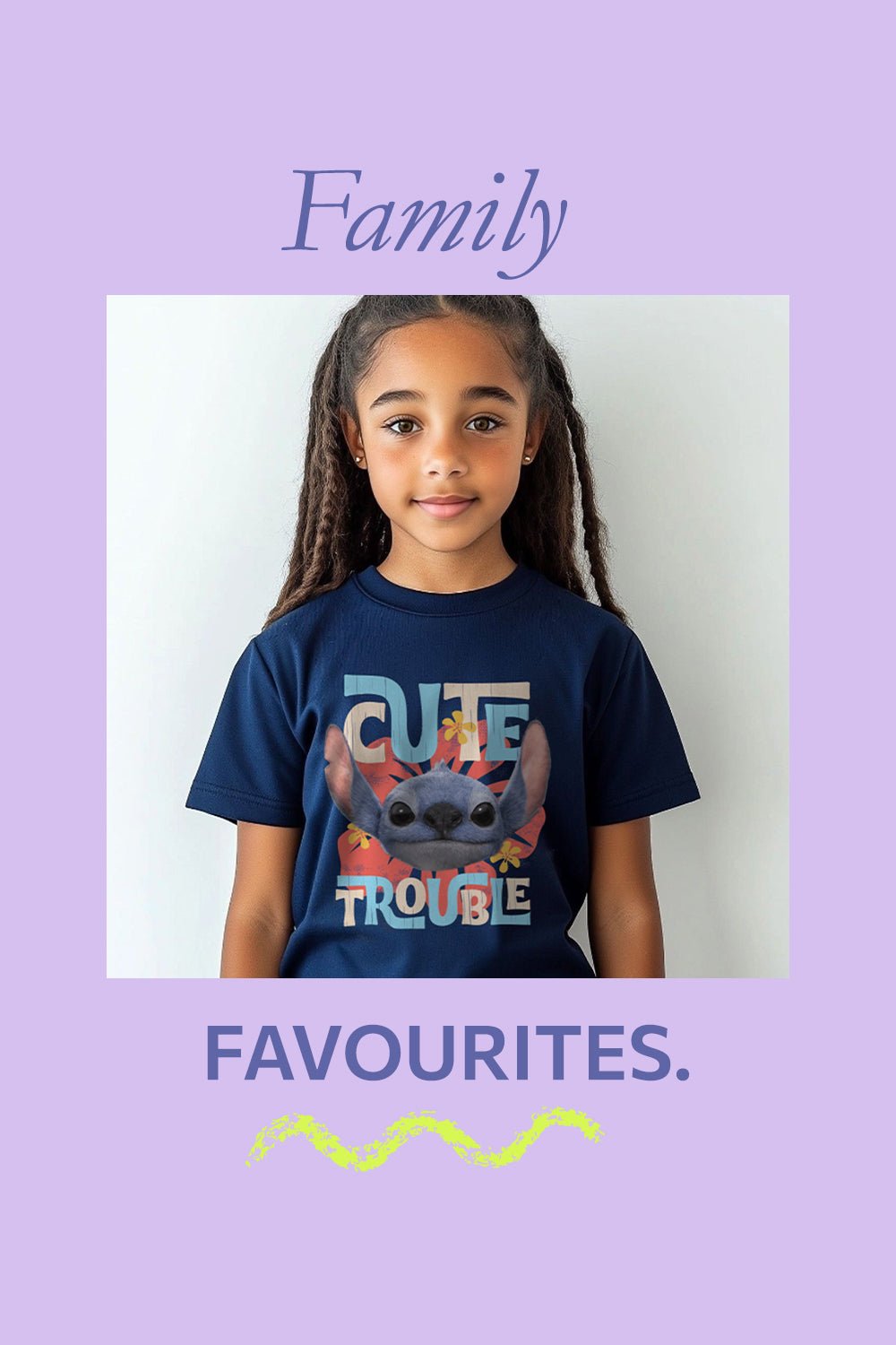 Disney Stitch Girls T-Shirt – Navy 100% Cotton Short Sleeve Tee - Brand Threads