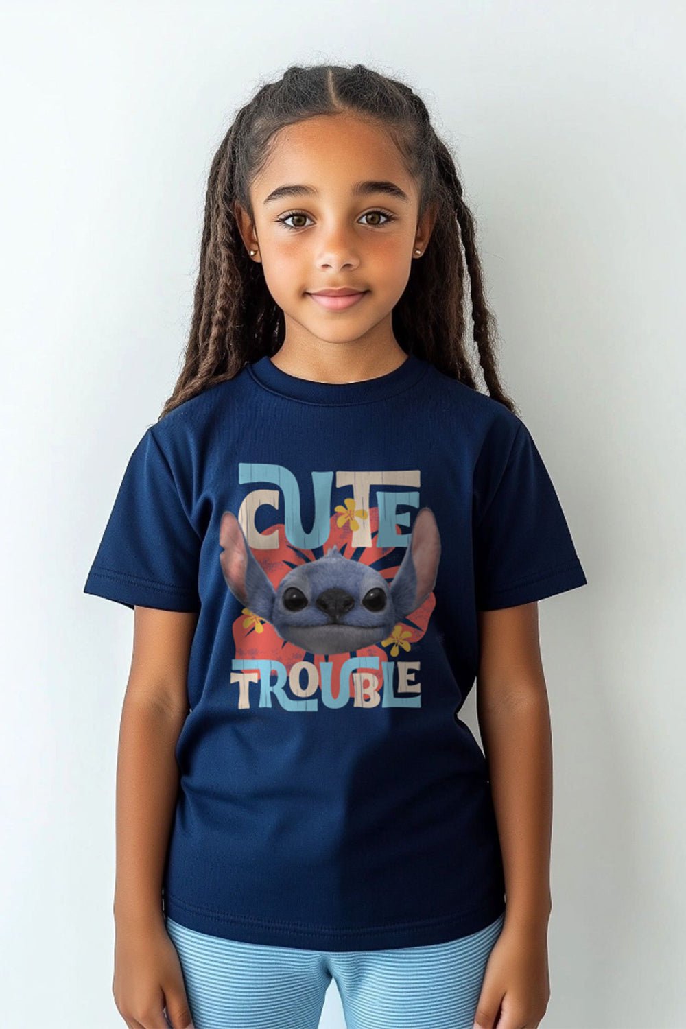 Disney Stitch Girls T-Shirt – Navy 100% Cotton Short Sleeve Tee - Brand Threads