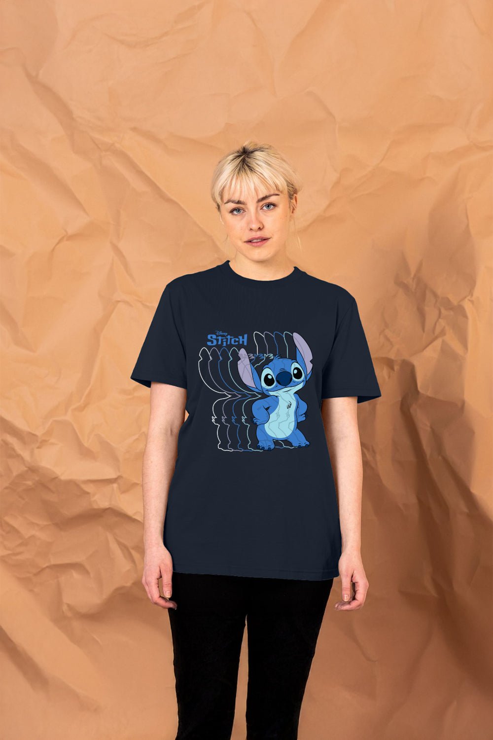 Disney Stitch Ladies T-Shirt – 100% Cotton Navy Short Sleeve Top - Brand Threads