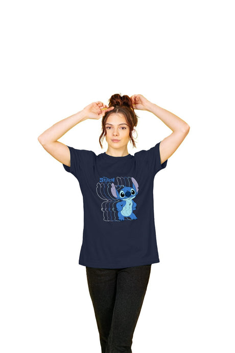 Disney Stitch Ladies T-Shirt – 100% Cotton Navy Short Sleeve Top - Brand Threads
