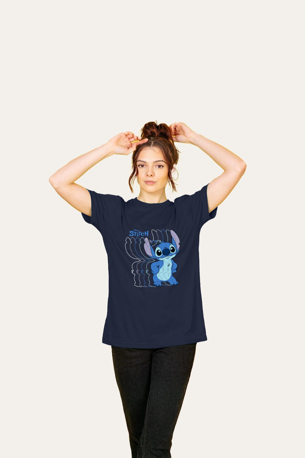Disney Stitch Ladies T-Shirt – 100% Cotton Navy Short Sleeve Top - Brand Threads