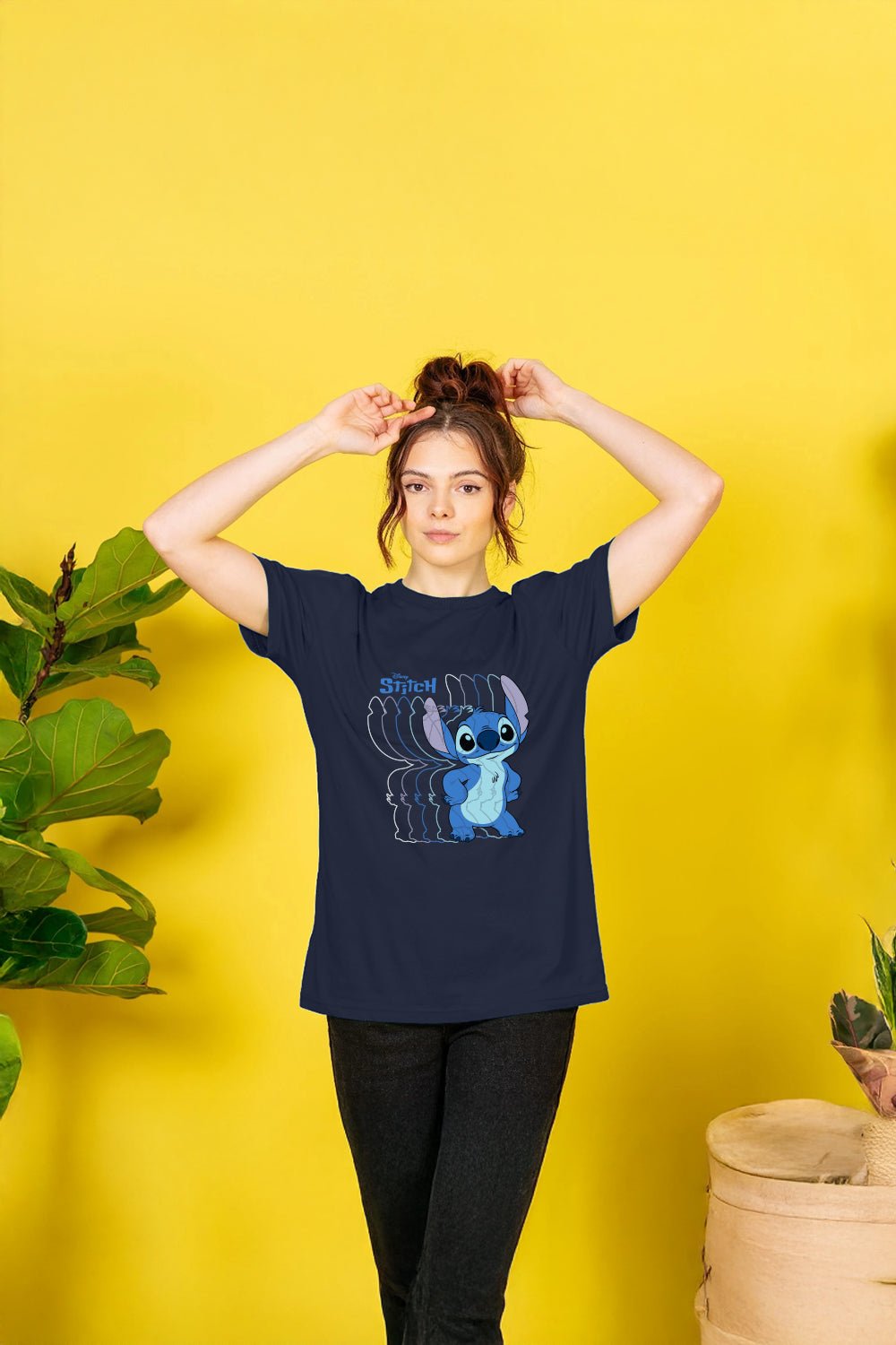 Disney Stitch Ladies T-Shirt – 100% Cotton Navy Short Sleeve Top - Brand Threads