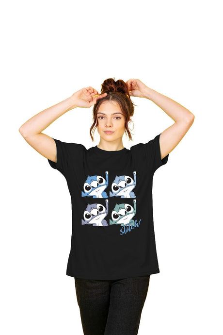 Disney Stitch Ladies’ T-Shirt – Black Cotton Tee - Brand Threads