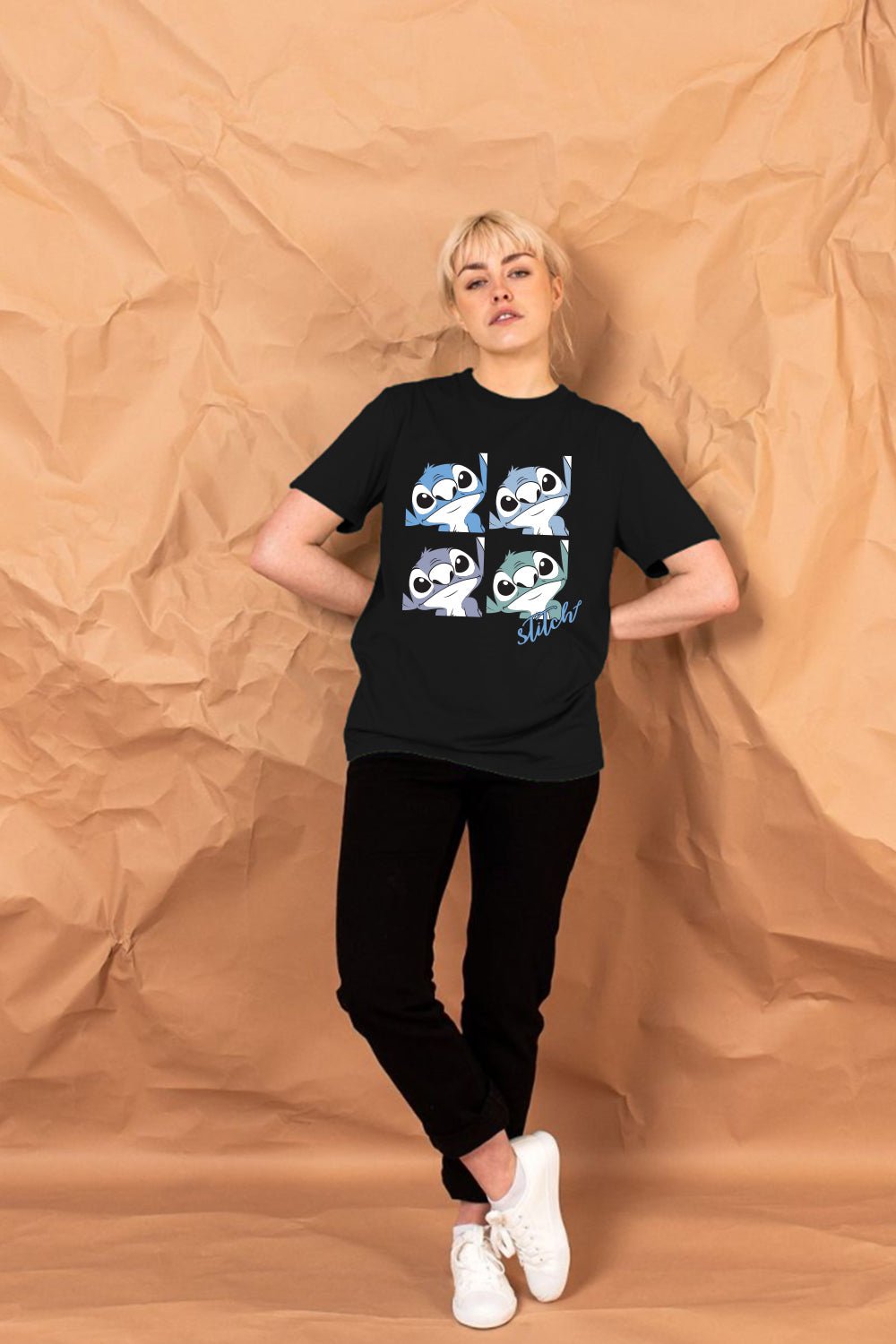 Disney Stitch Ladies’ T-Shirt – Black Cotton Tee - Brand Threads